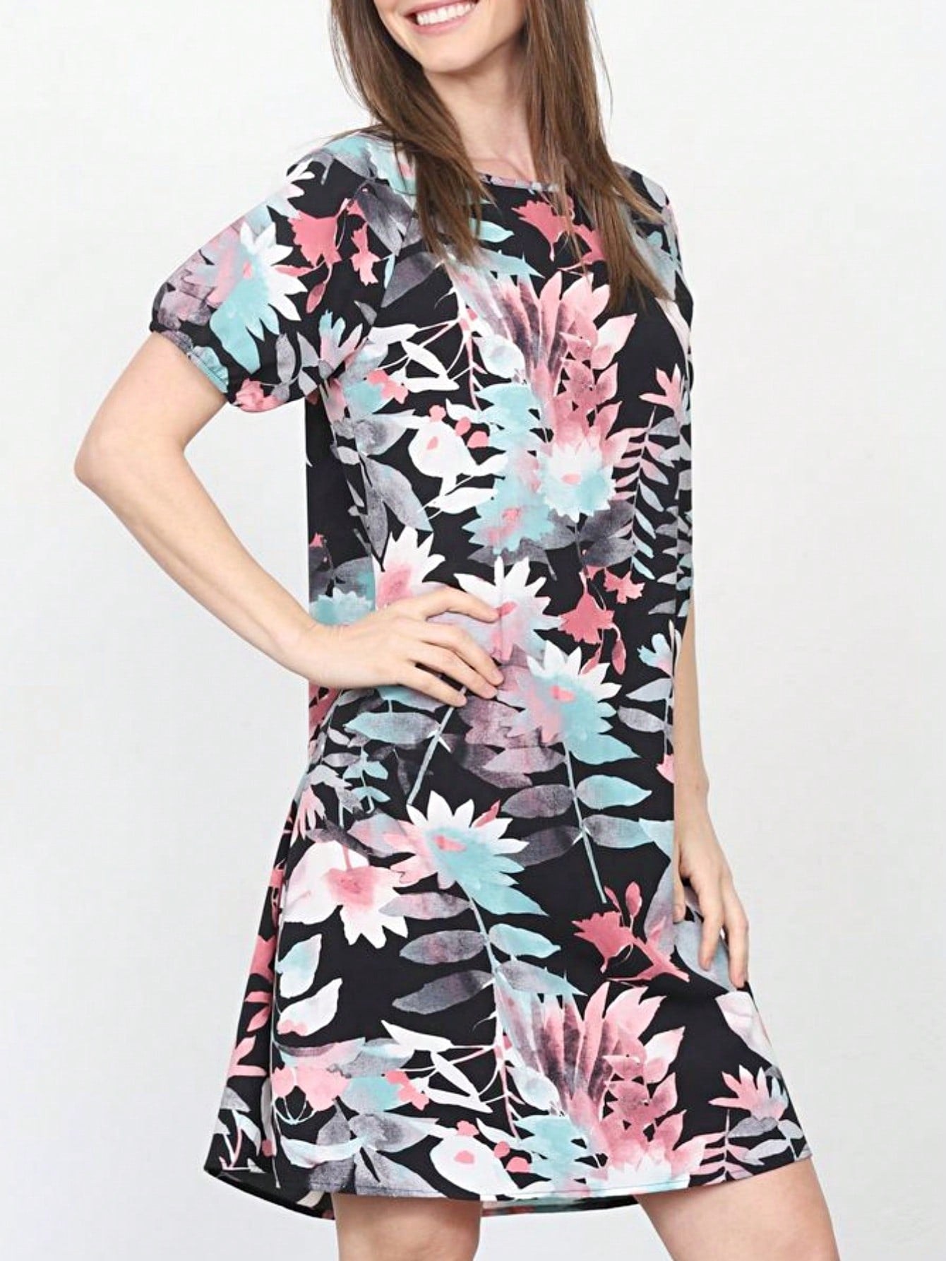 Boho Vintage Mint Pink Blue Patchwork V-Neck Dolman Sleeve Mini Swing Southern Dress Cover Up| S-3X