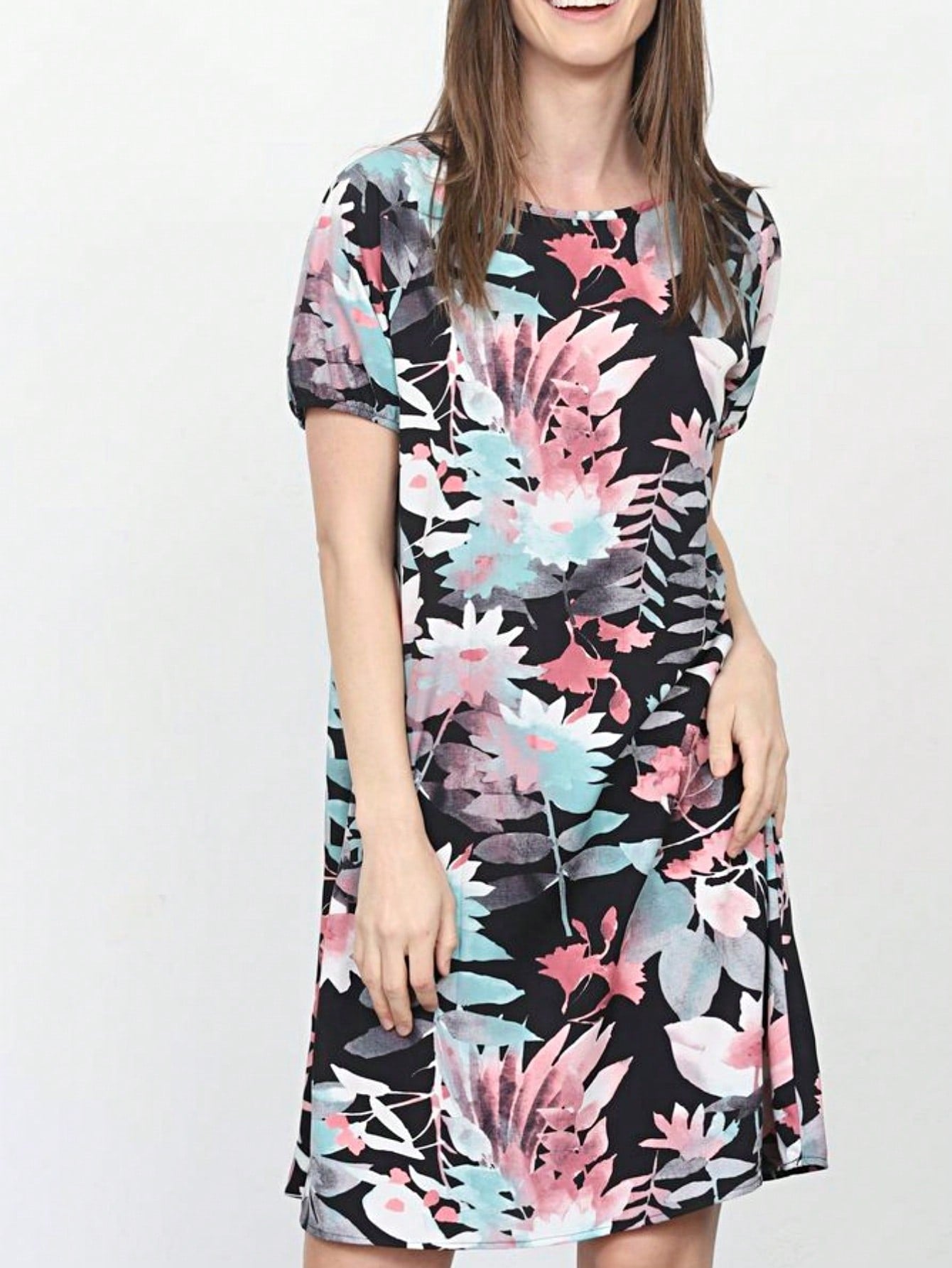 Boho Vintage Mint Pink Blue Patchwork V-Neck Dolman Sleeve Mini Swing Southern Dress Cover Up| S-3X
