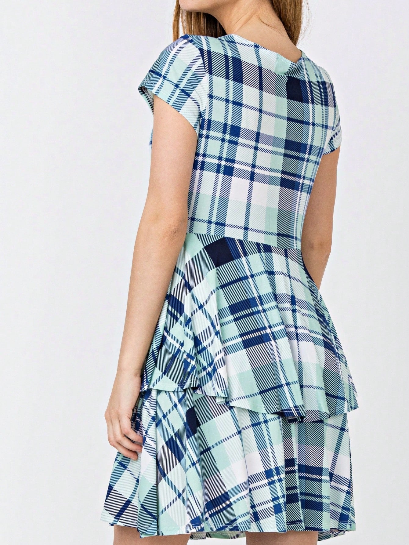 Boho Retro Tiered Front Tie Bow Polka Dot Dress Pink Blue Puff Sleeves