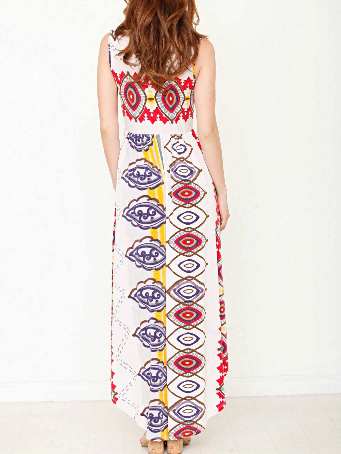Boho Retro Polka Dot Rayon Mix Casual  Maxi Dress With Folded Cap Sleeve Side Pockets Versatile Summer Dress For Women