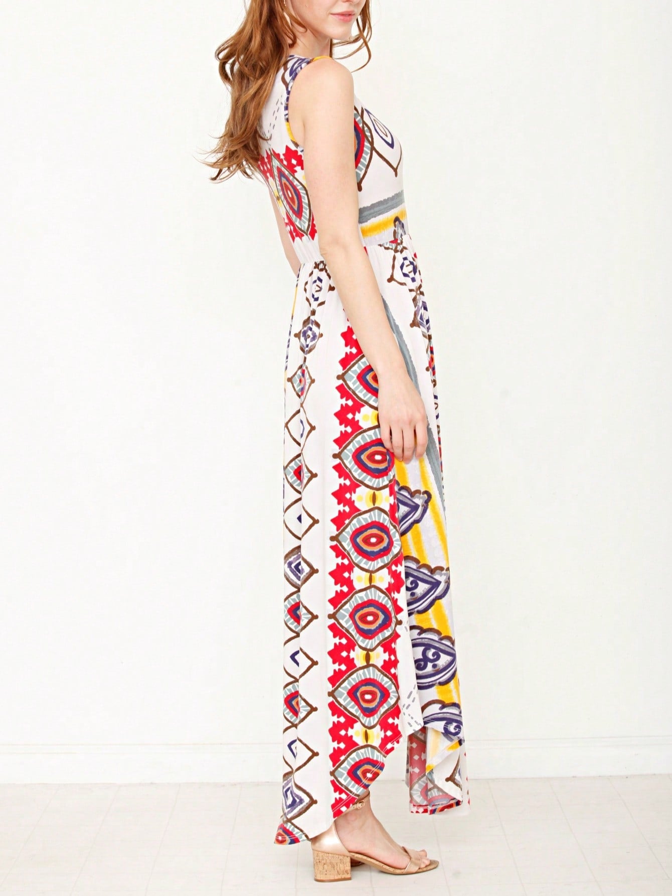 Boho Retro Polka Dot Rayon Mix Casual  Maxi Dress With Folded Cap Sleeve Side Pockets Versatile Summer Dress For Women
