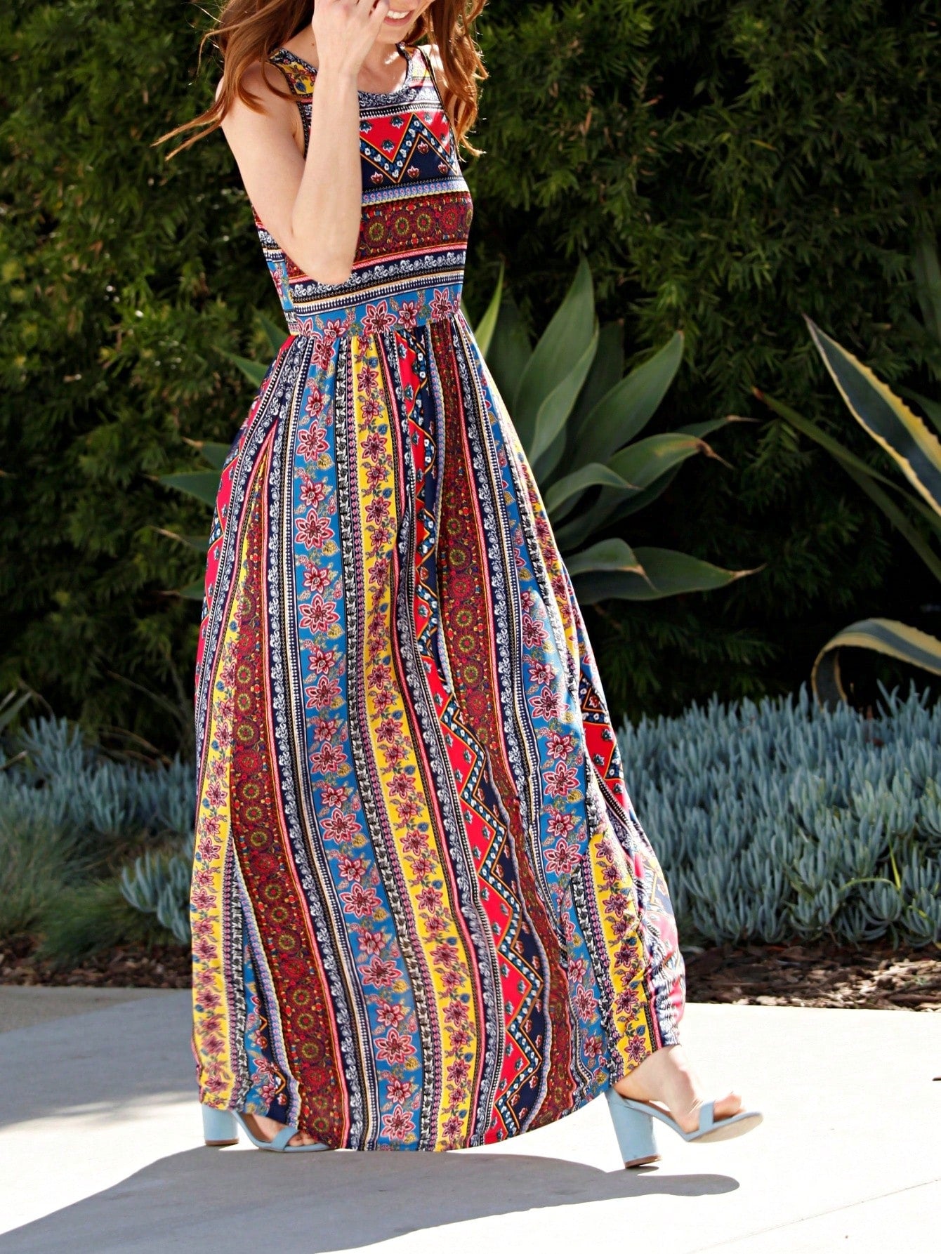 Boho Retro Polka Dot Rayon Mix Casual  Maxi Dress With Folded Cap Sleeve Side Pockets Versatile Summer Dress For Women