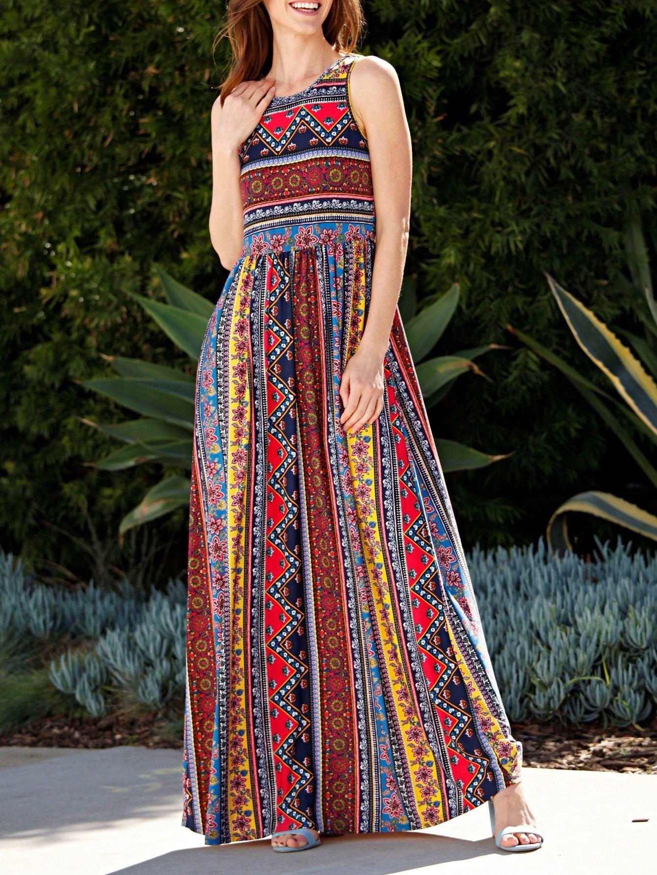 Boho Retro Polka Dot Rayon Mix Casual  Maxi Dress With Folded Cap Sleeve Side Pockets Versatile Summer Dress For Women