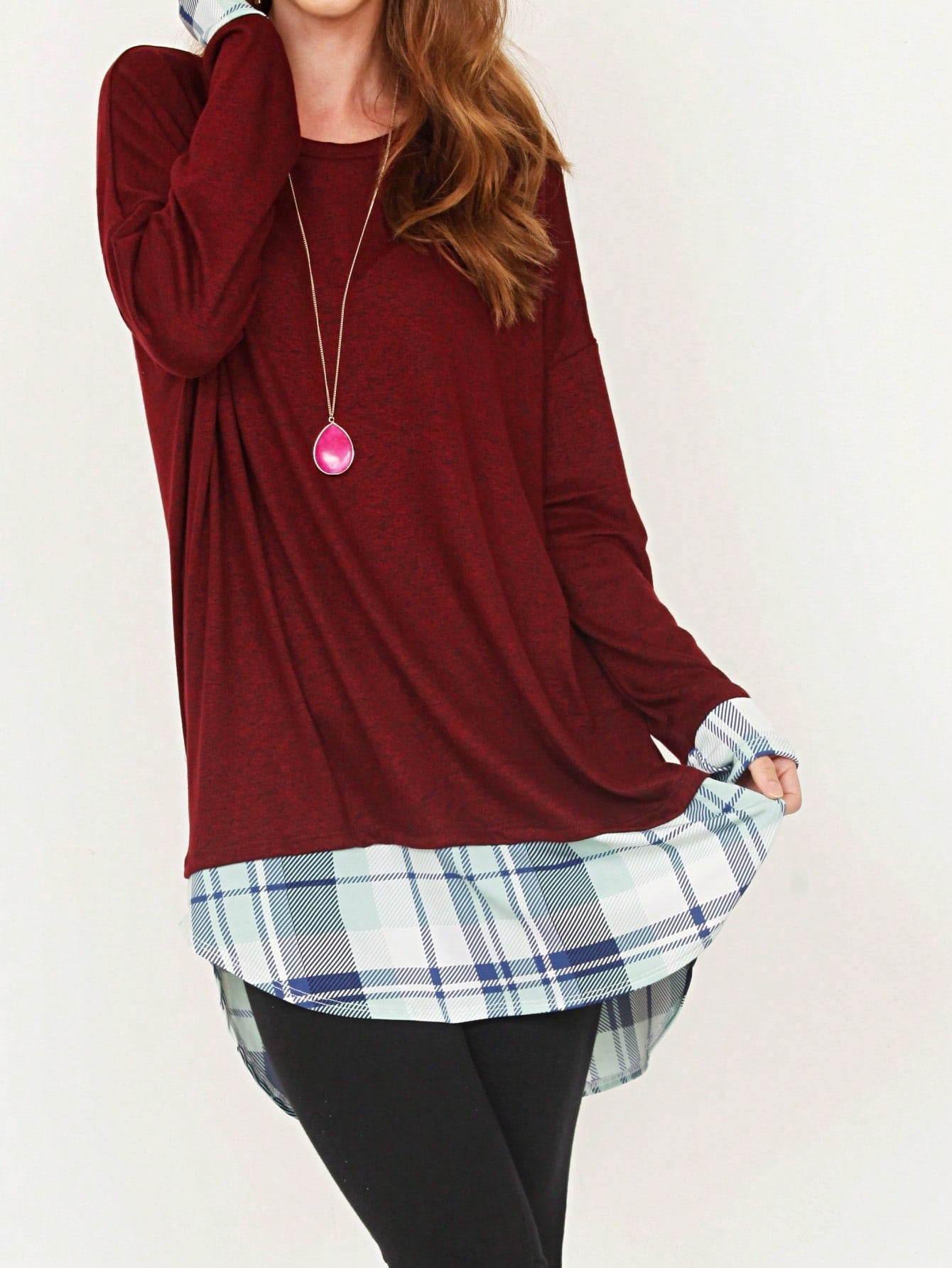Boho Layered Floral Medallion plaid Crew Neck Cute, Small To Plus Extended Size