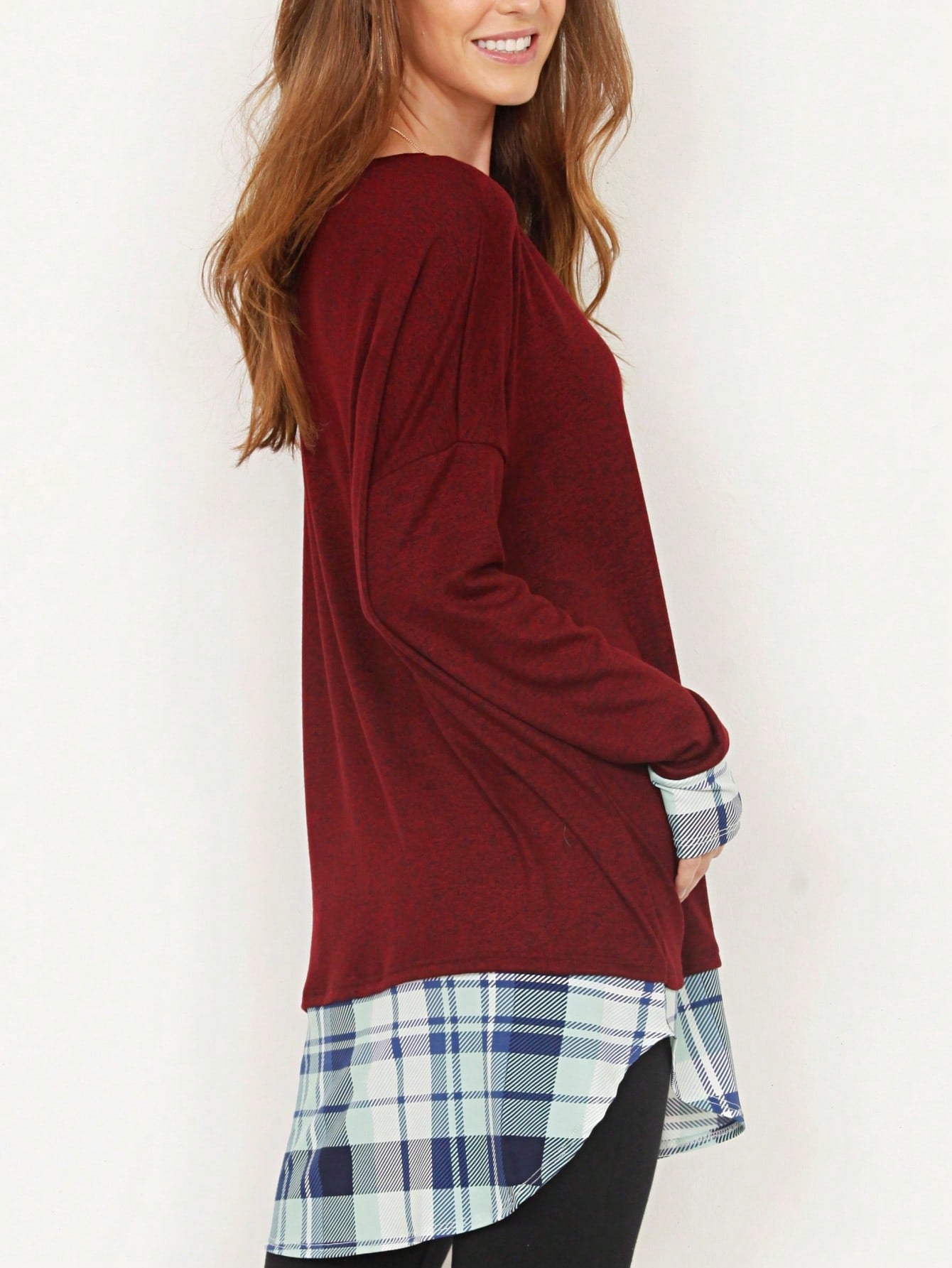 Boho Layered Floral Medallion plaid Crew Neck Cute, Small To Plus Extended Size