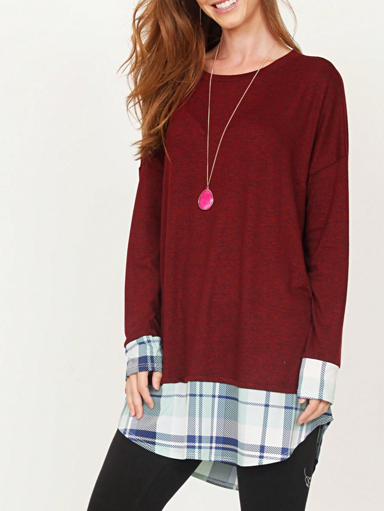 Boho Layered Floral Medallion plaid Crew Neck Cute, Small To Plus Extended Size