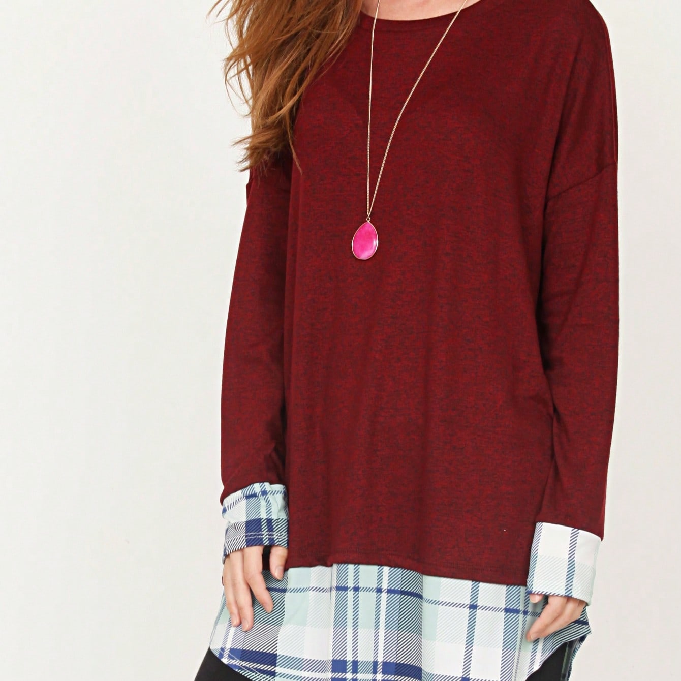 Boho Layered Floral Medallion plaid Crew Neck Cute, Small To Plus Extended Size