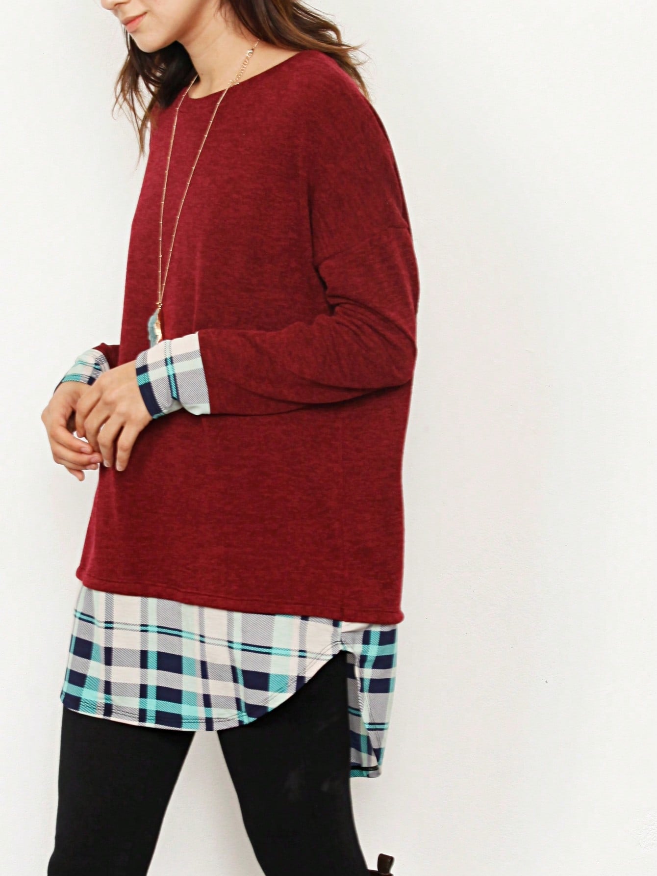 Boho Layered Floral Medallion plaid Crew Neck Cute, Small To Plus Extended Size