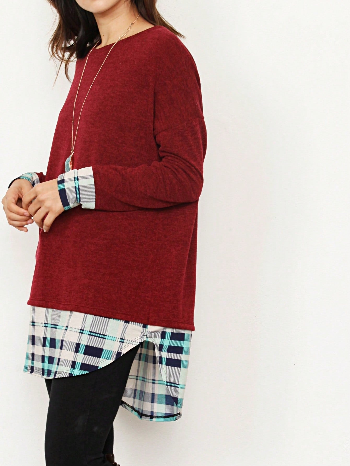 Boho Layered Floral Medallion plaid Crew Neck Cute, Small To Plus Extended Size