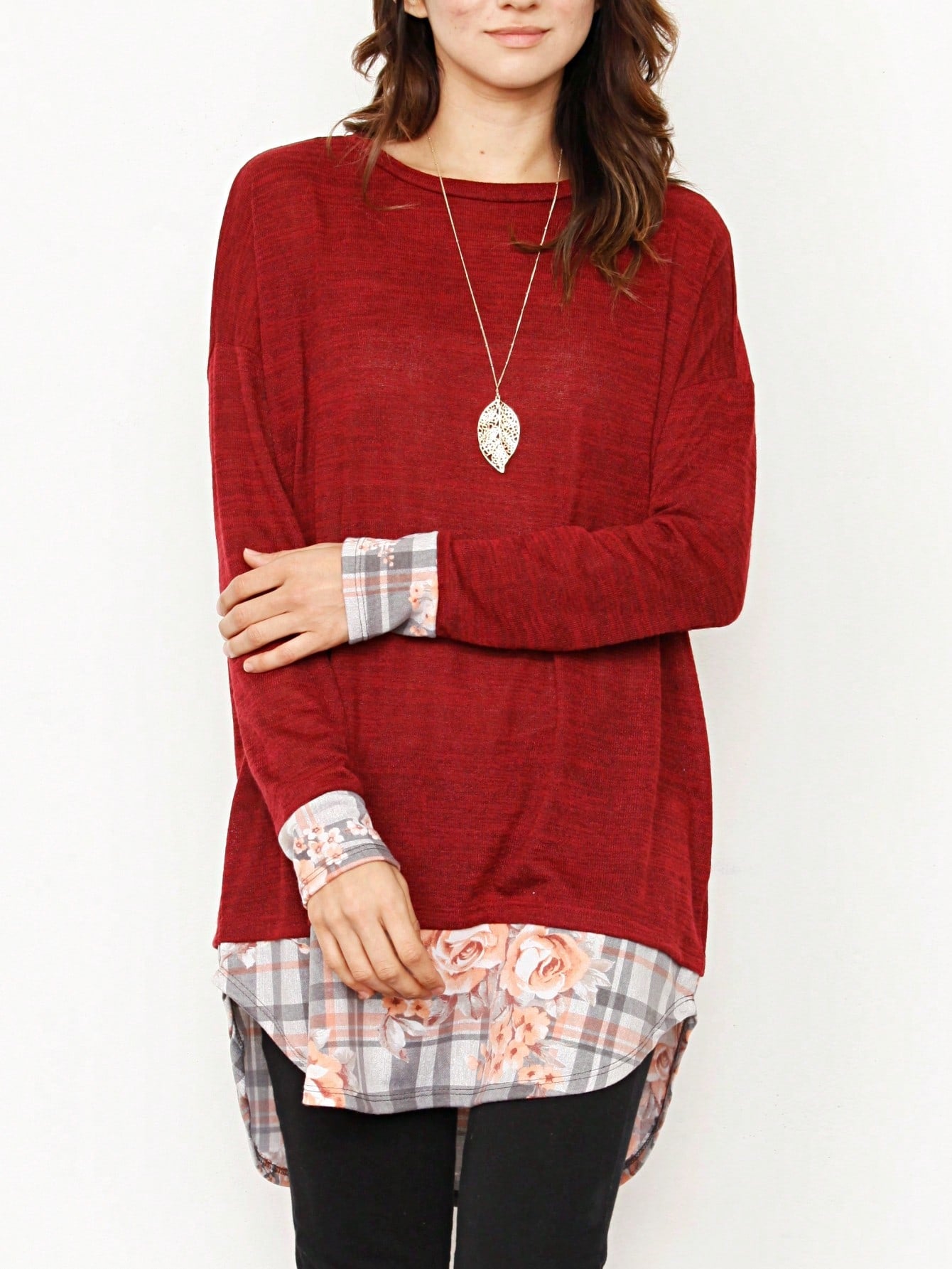 Boho Layered Floral Medallion plaid Crew Neck Cute, Small To Plus Extended Size