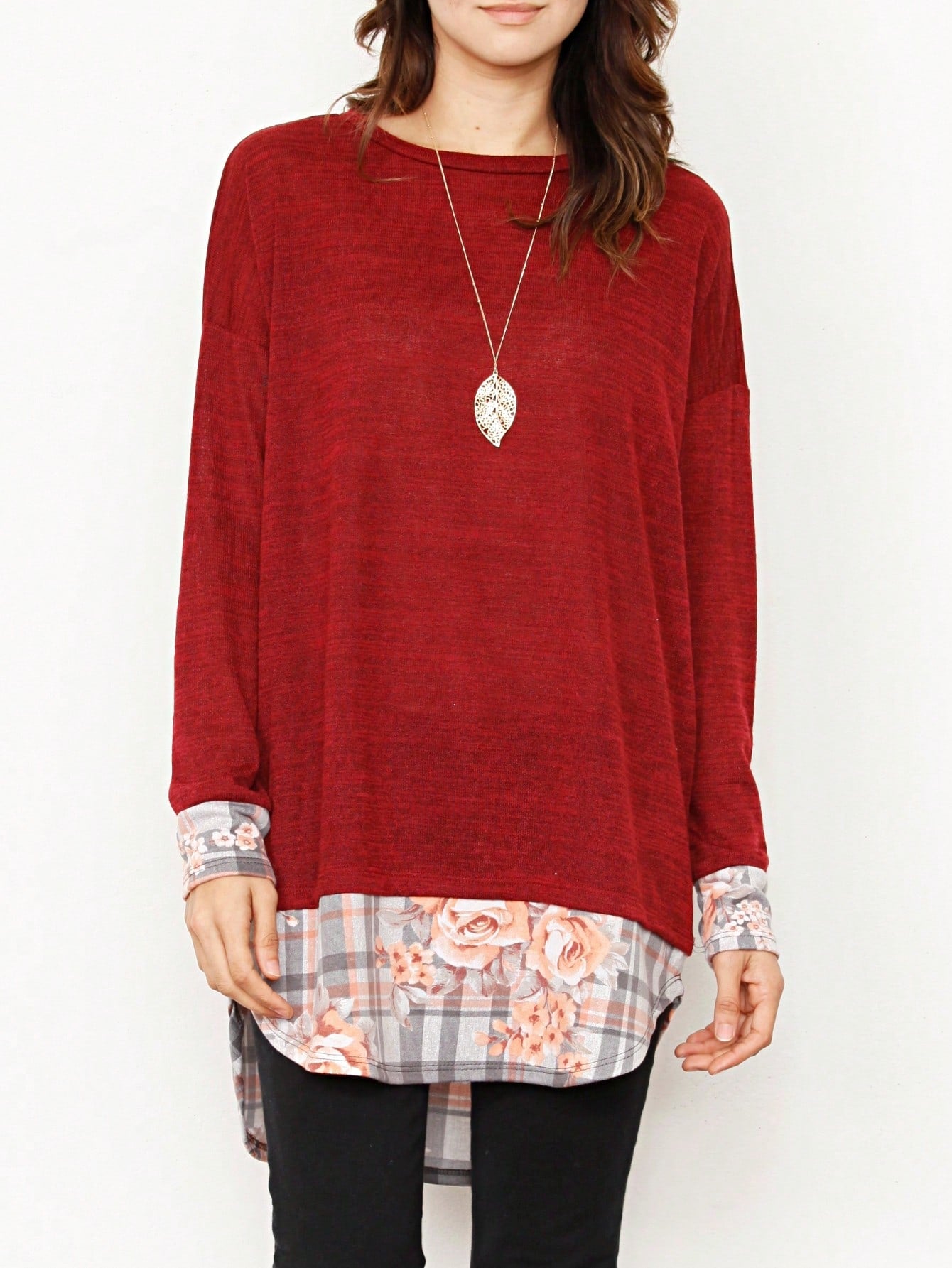 Boho Layered Floral Medallion plaid Crew Neck Cute, Small To Plus Extended Size