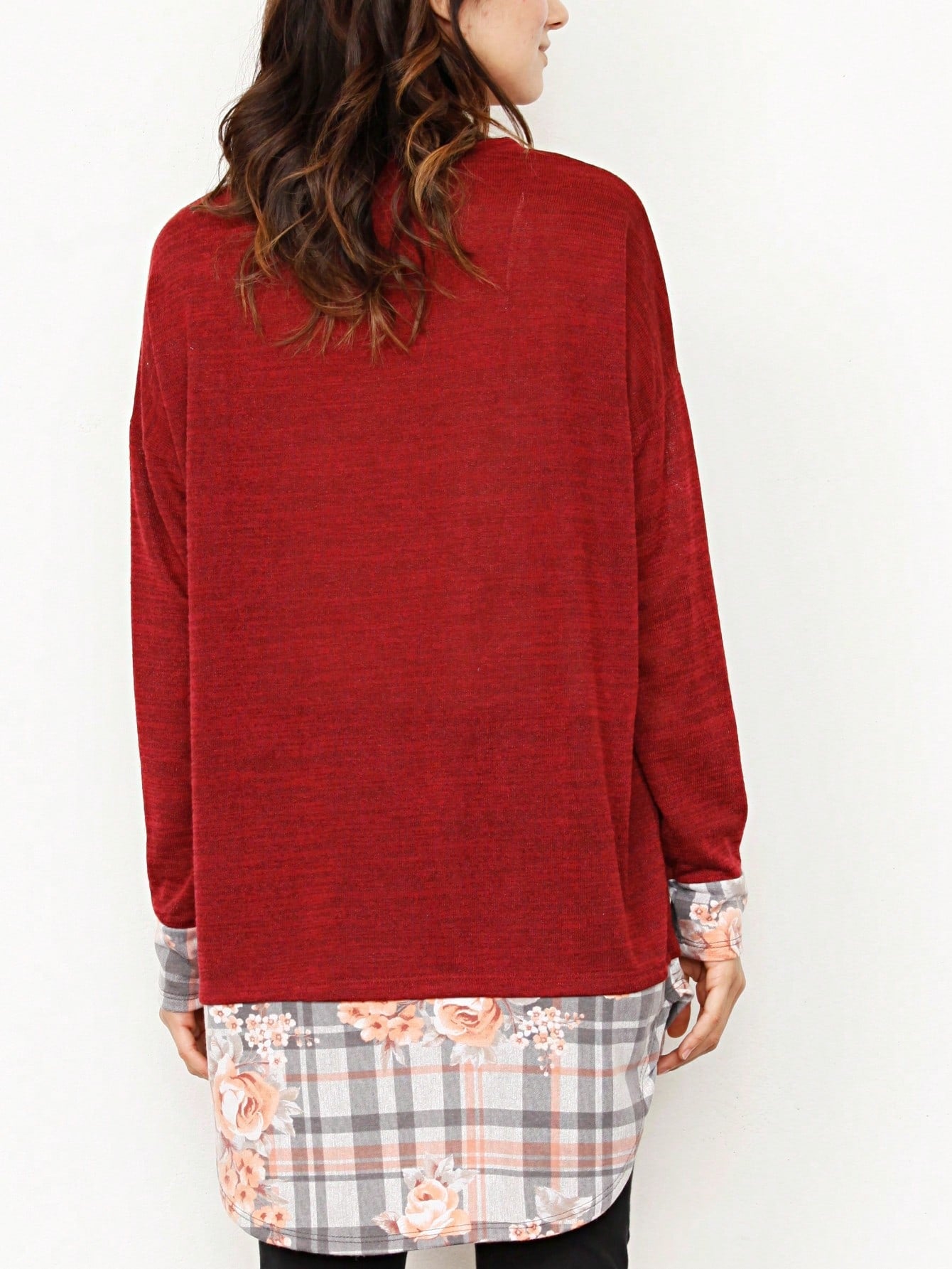 Boho Layered Floral Medallion plaid Crew Neck Cute, Small To Plus Extended Size