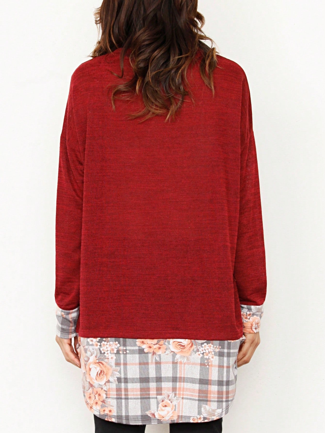 Boho Layered Floral Medallion plaid Crew Neck Cute, Small To Plus Extended Size