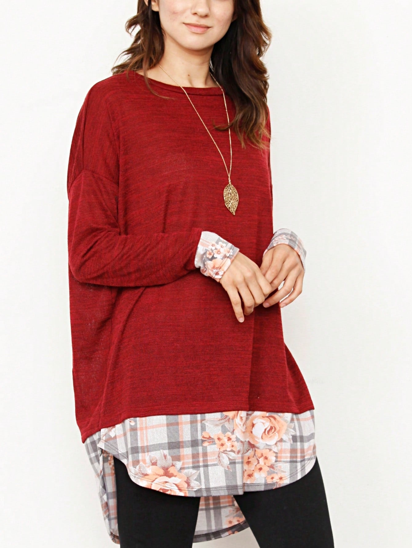 Boho Layered Floral Medallion plaid Crew Neck Cute, Small To Plus Extended Size
