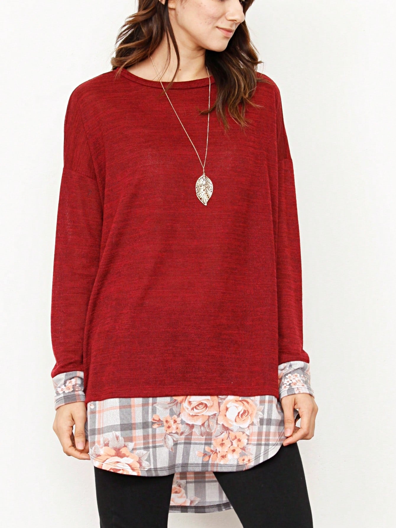 Boho Layered Floral Medallion plaid Crew Neck Cute, Small To Plus Extended Size
