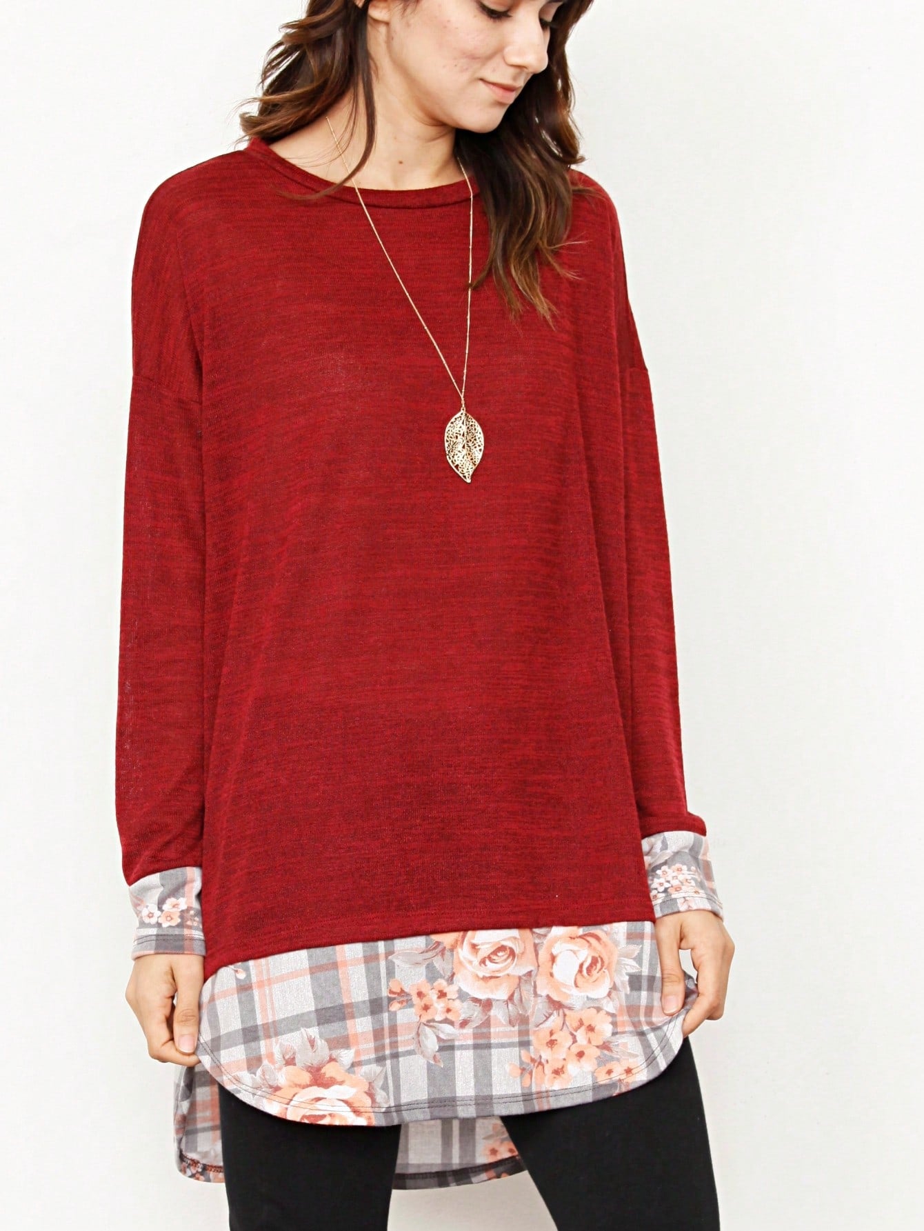 Boho Layered Floral Medallion plaid Crew Neck Cute, Small To Plus Extended Size