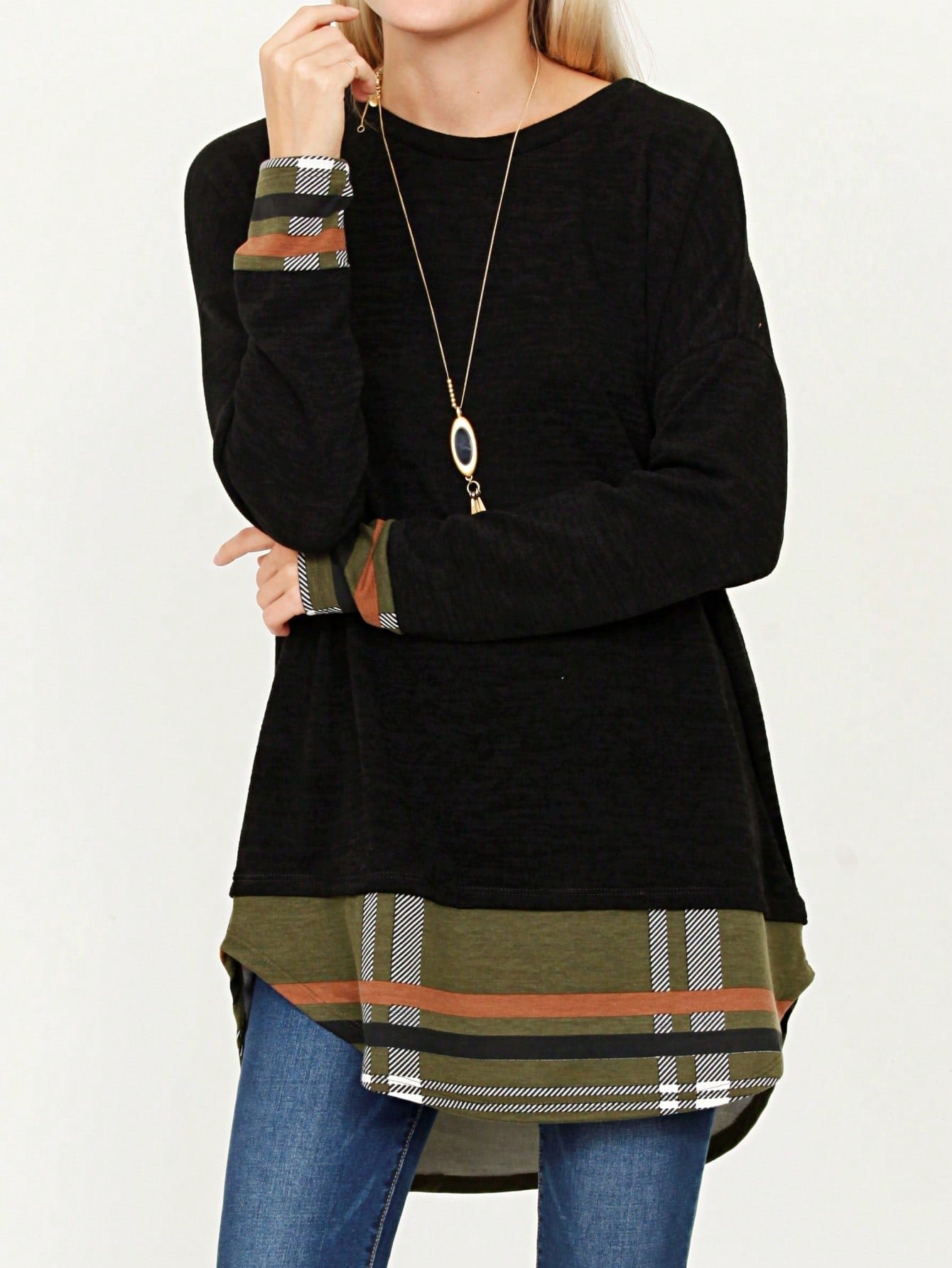 Boho Layered Floral Medallion plaid Crew Neck Cute, Small To Plus Extended Size