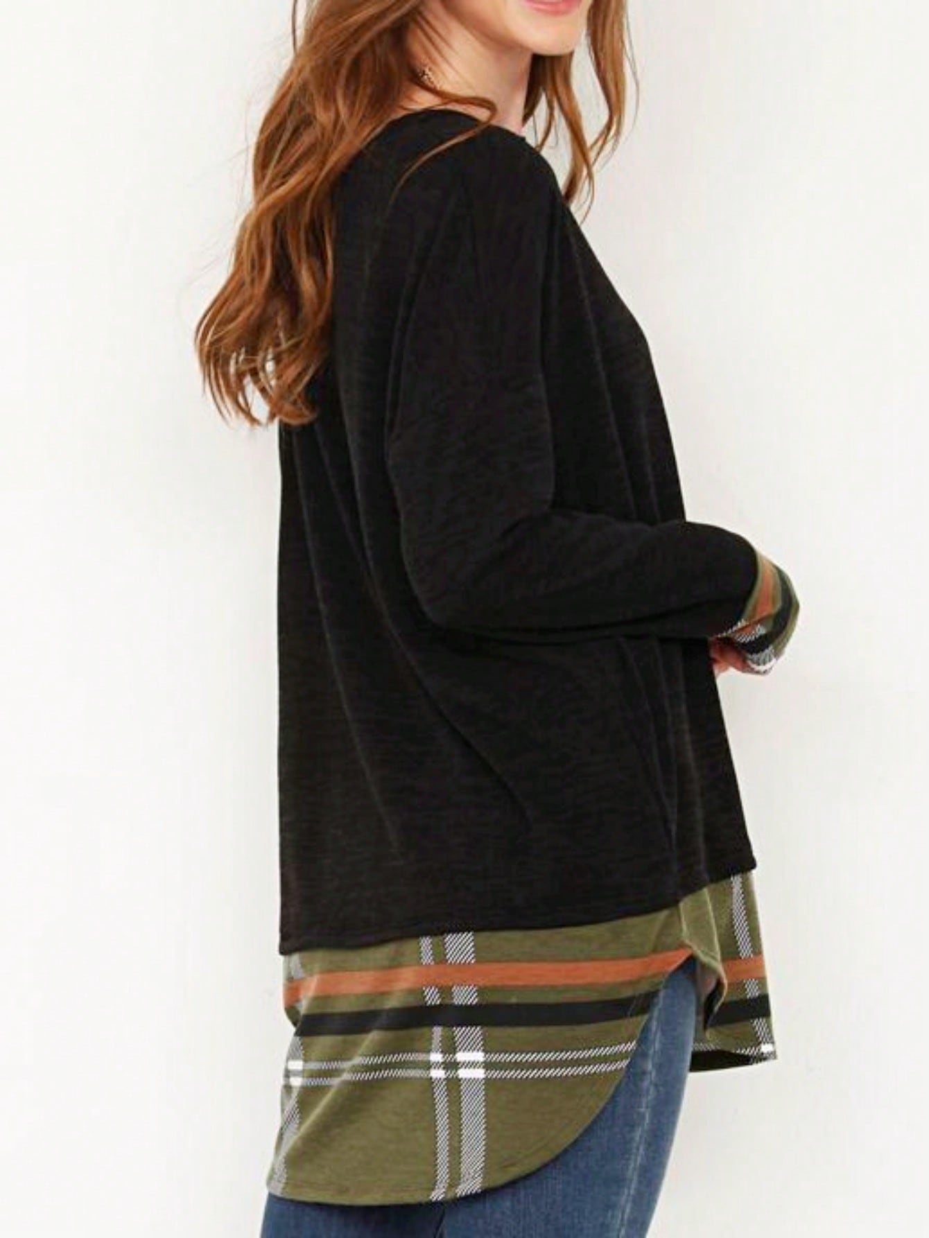 Boho Layered Floral Medallion plaid Crew Neck Cute, Small To Plus Extended Size