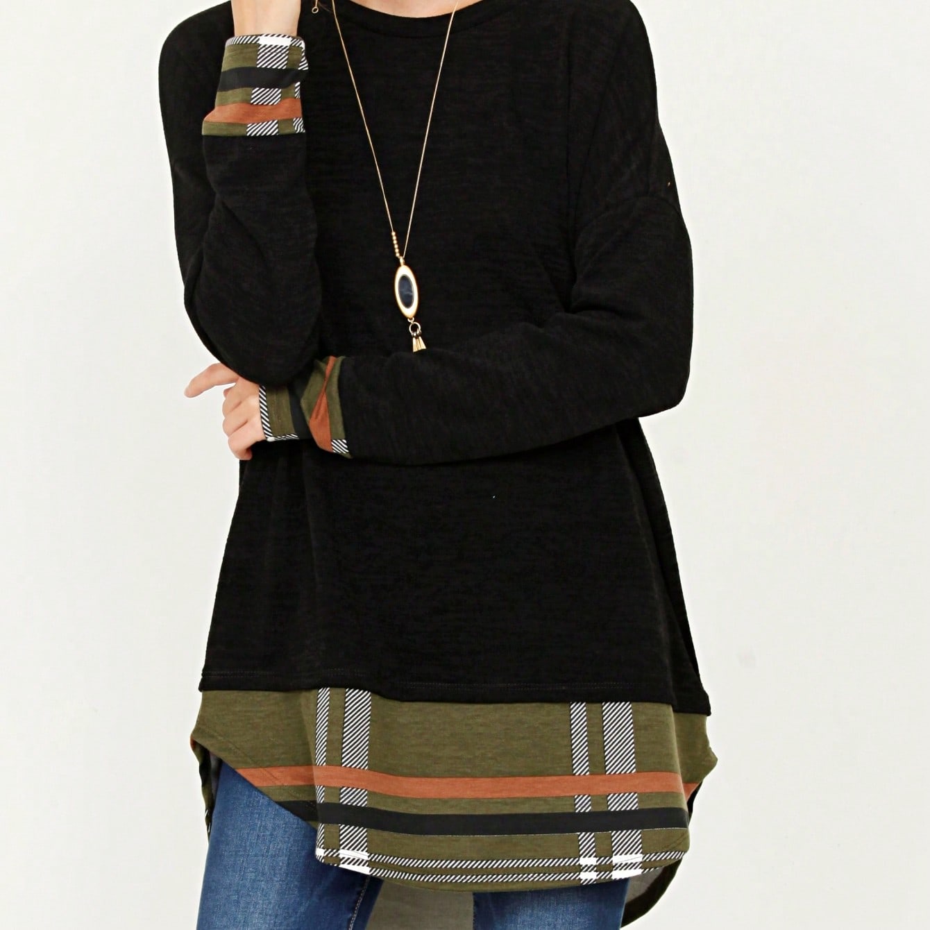 Boho Layered Floral Medallion plaid Crew Neck Cute, Small To Plus Extended Size