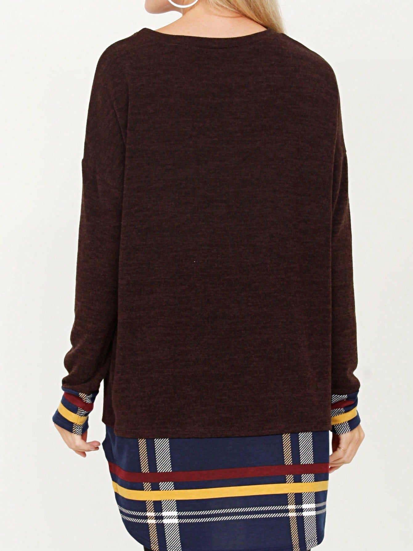 Boho Layered Floral Medallion plaid Crew Neck Cute, Small To Plus Extended Size
