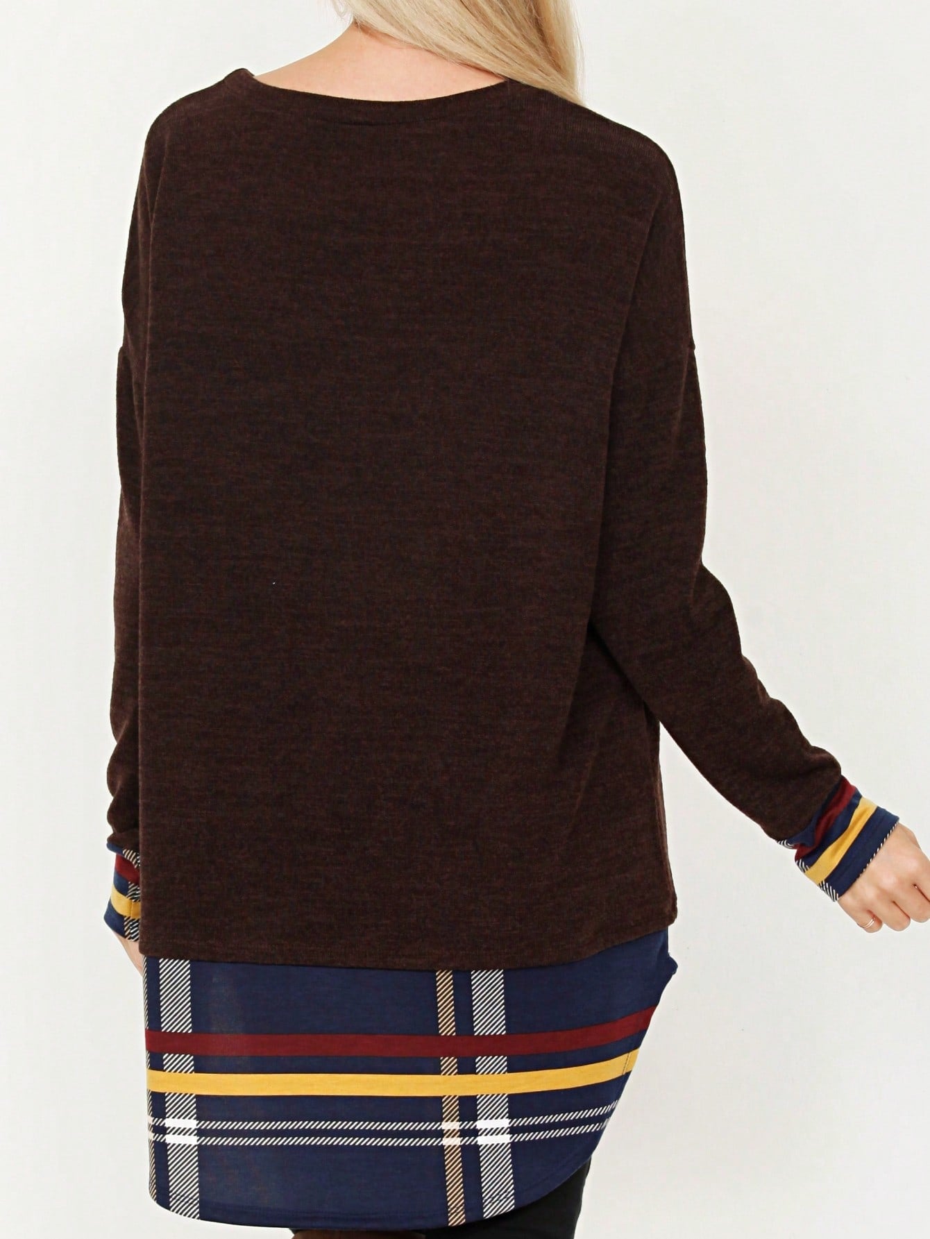 Boho Layered Floral Medallion plaid Crew Neck Cute, Small To Plus Extended Size