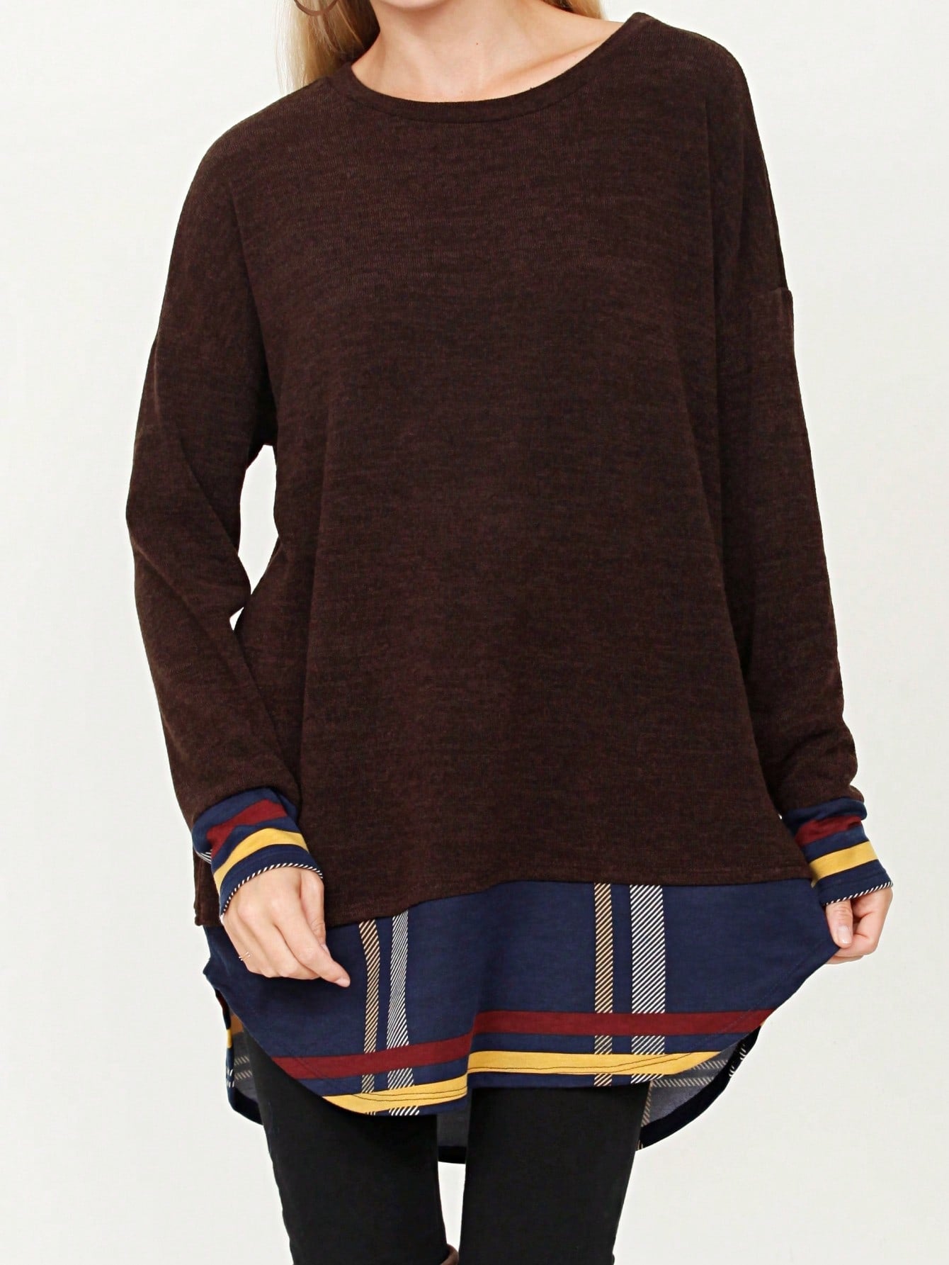 Boho Layered Floral Medallion plaid Crew Neck Cute, Small To Plus Extended Size