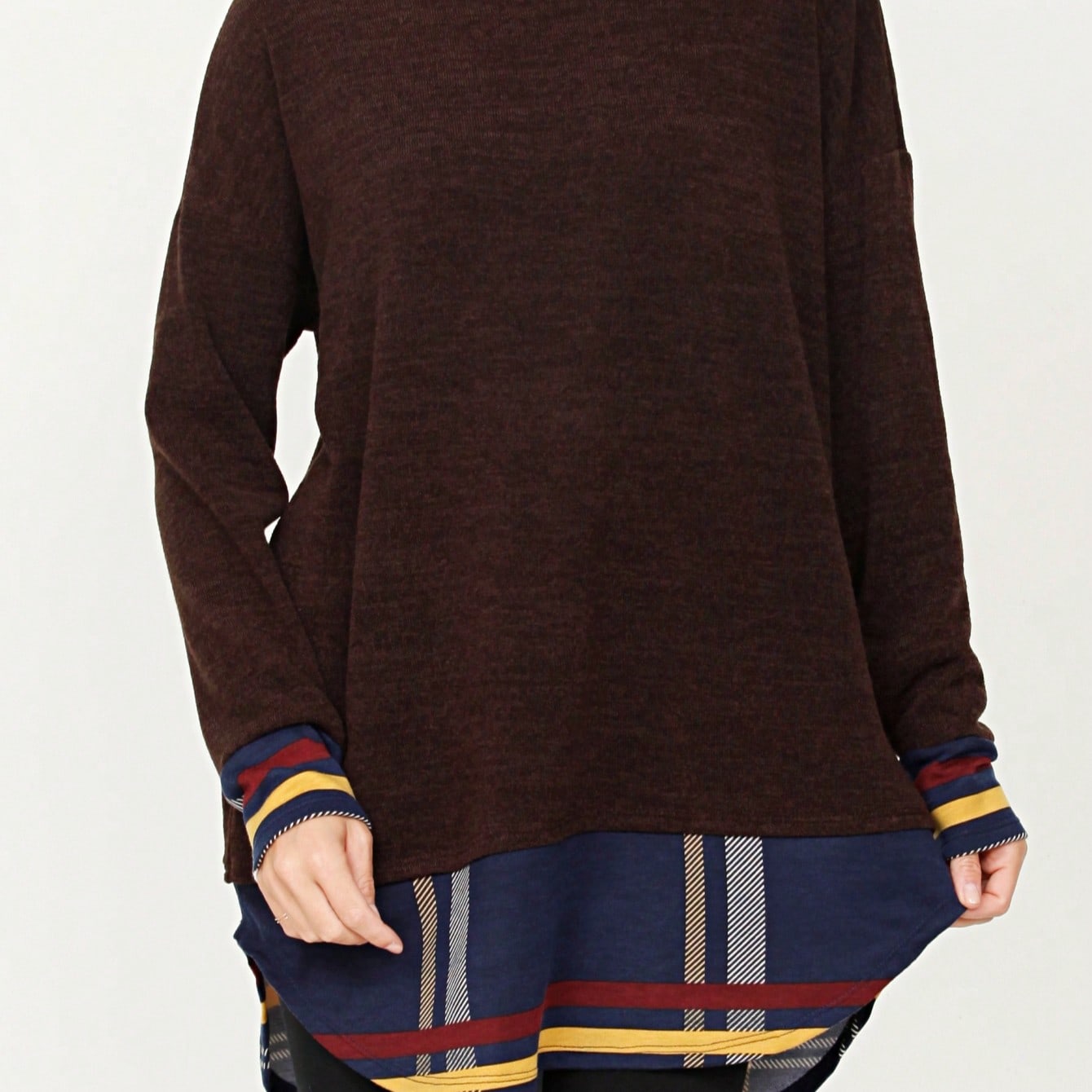Boho Layered Floral Medallion plaid Crew Neck Cute, Small To Plus Extended Size