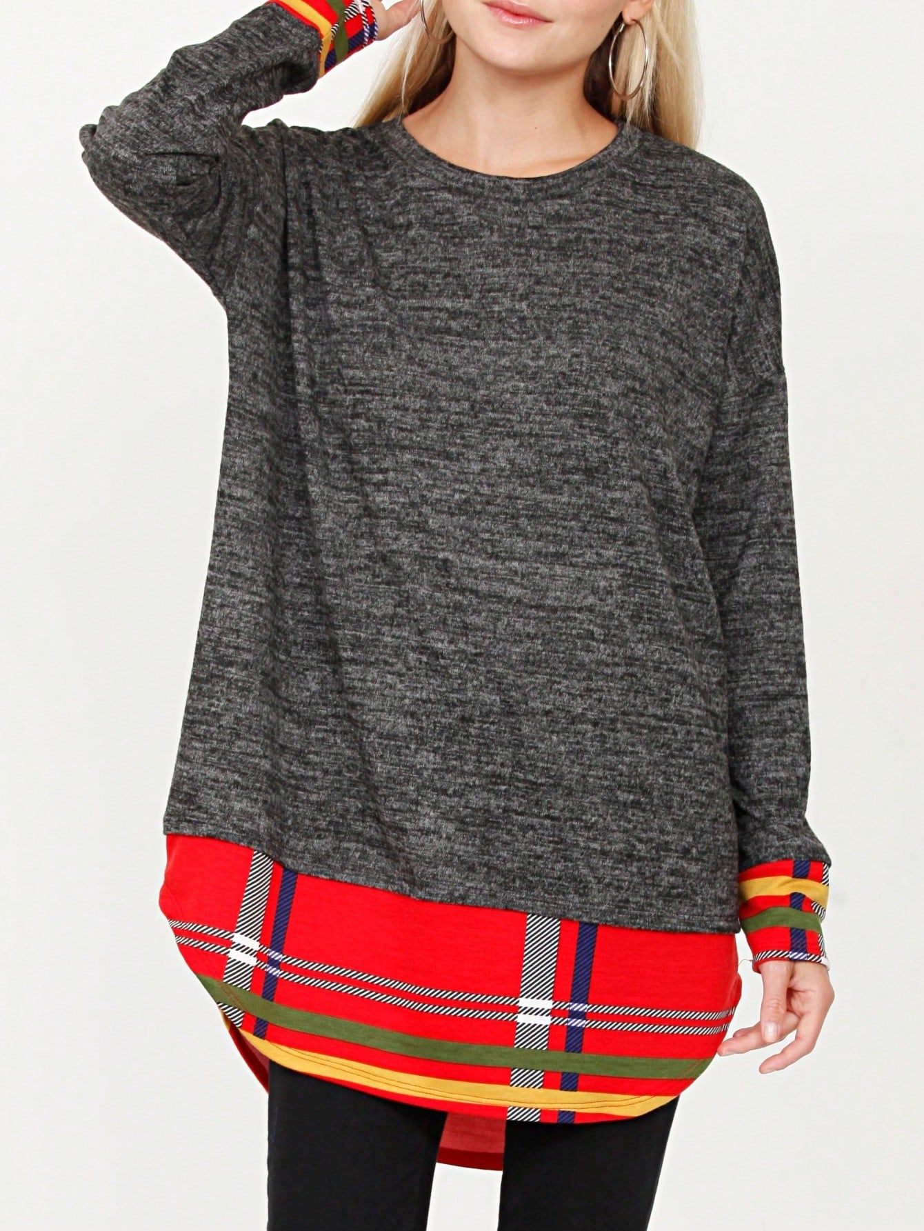 Boho Layered Floral Medallion plaid Crew Neck Cute, Small To Plus Extended Size