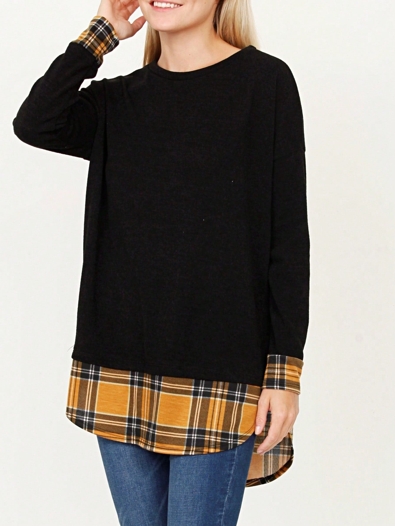 Boho Layered Floral Medallion plaid Crew Neck Cute, Small To Plus Extended Size