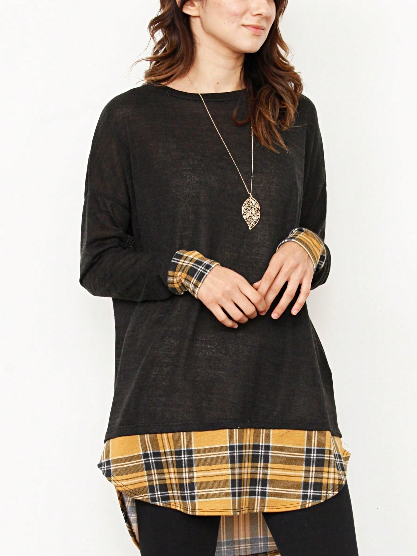 Boho Layered Floral Medallion plaid Crew Neck Cute, Small To Plus Extended Size