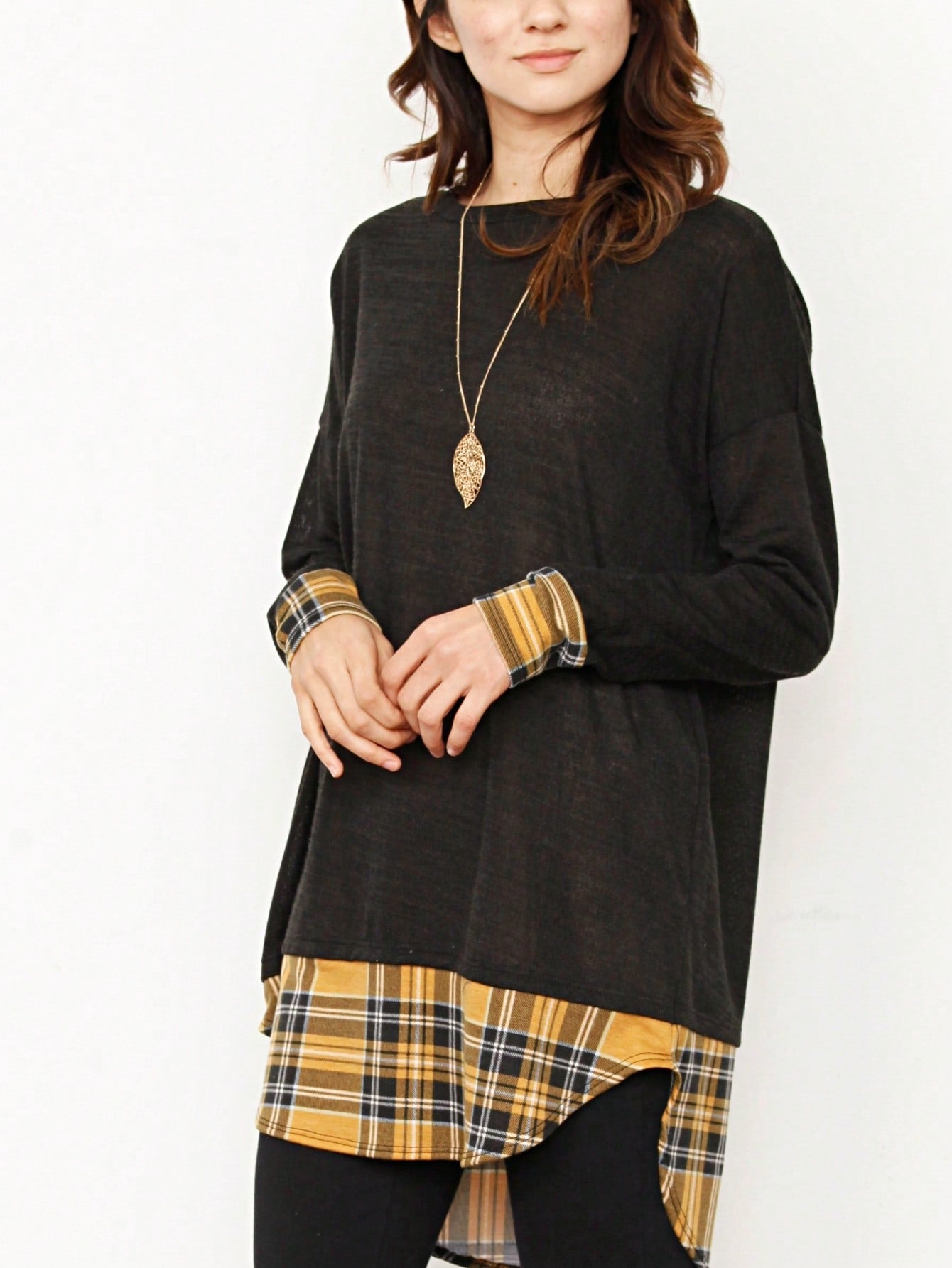 Boho Layered Floral Medallion plaid Crew Neck Cute, Small To Plus Extended Size