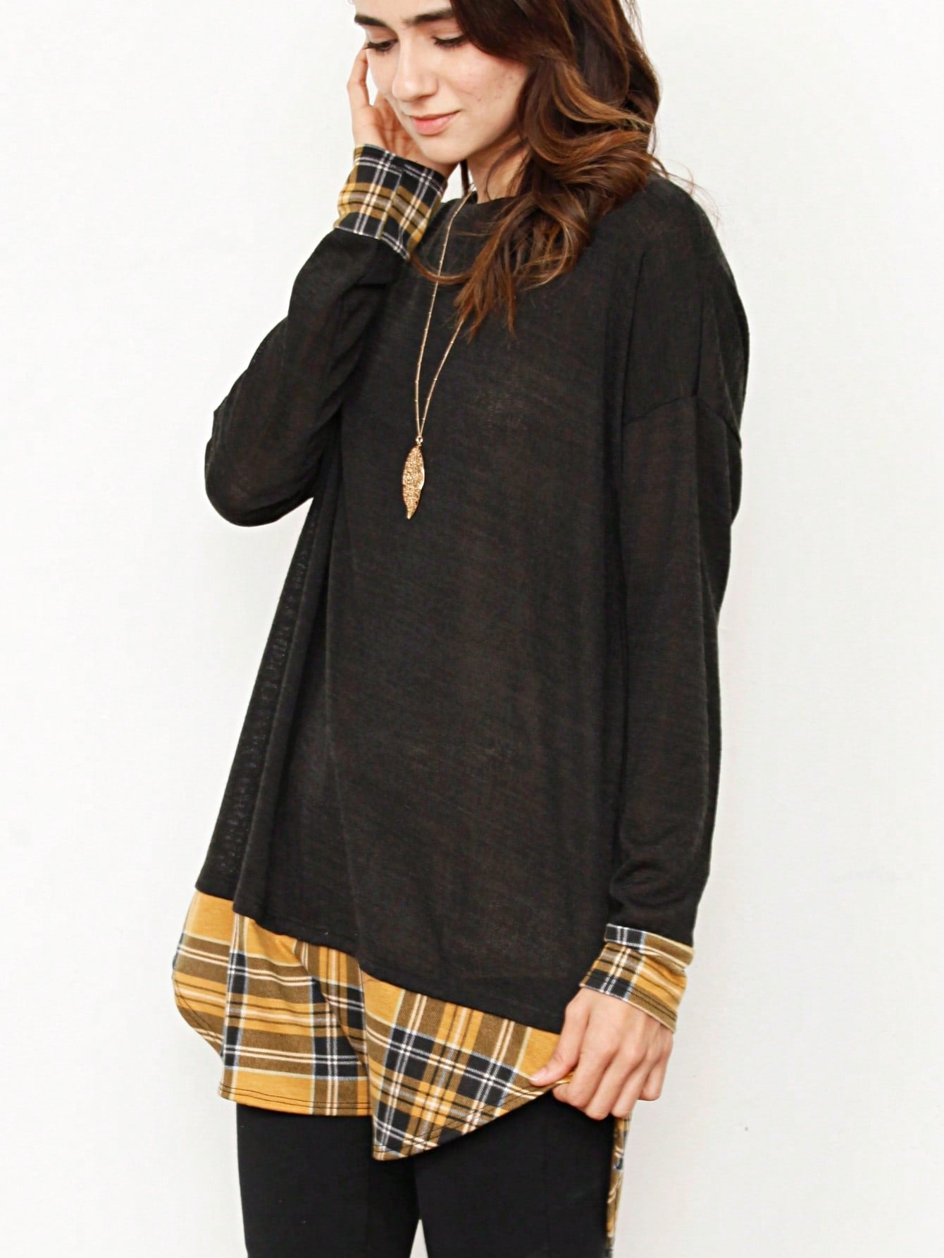 Boho Layered Floral Medallion plaid Crew Neck Cute, Small To Plus Extended Size