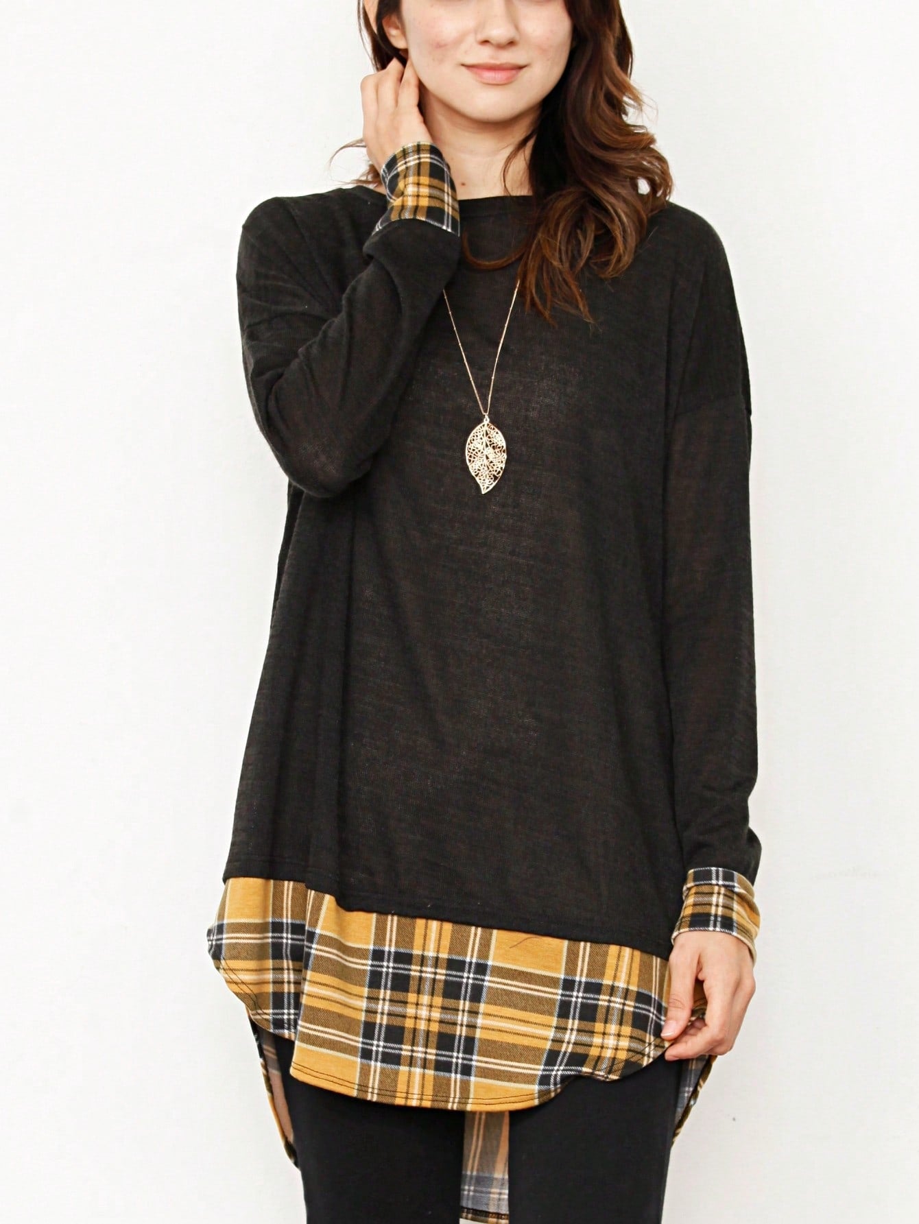 Boho Layered Floral Medallion plaid Crew Neck Cute, Small To Plus Extended Size