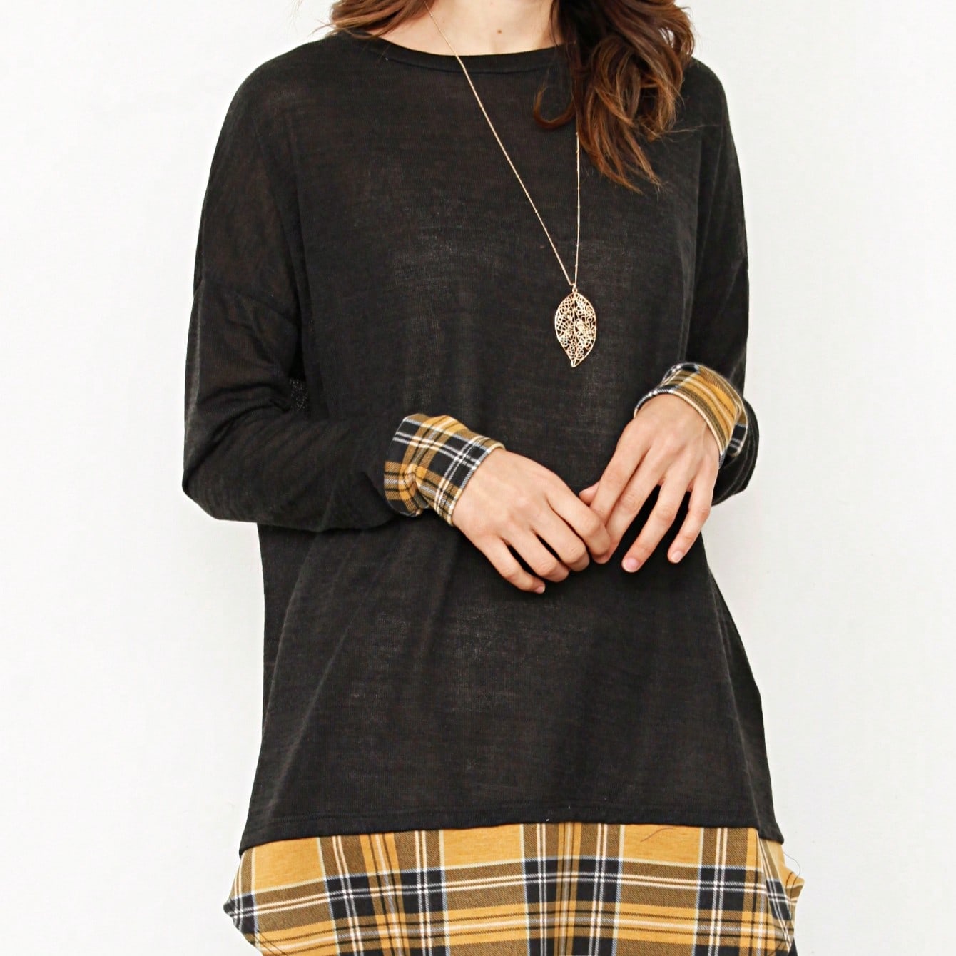 Boho Layered Floral Medallion plaid Crew Neck Cute, Small To Plus Extended Size