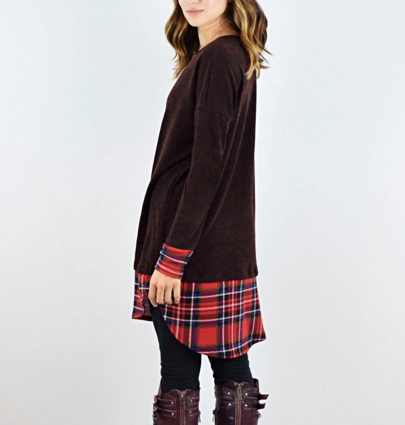 Boho Layered Floral Medallion plaid Crew Neck Cute, Small To Plus Extended Size