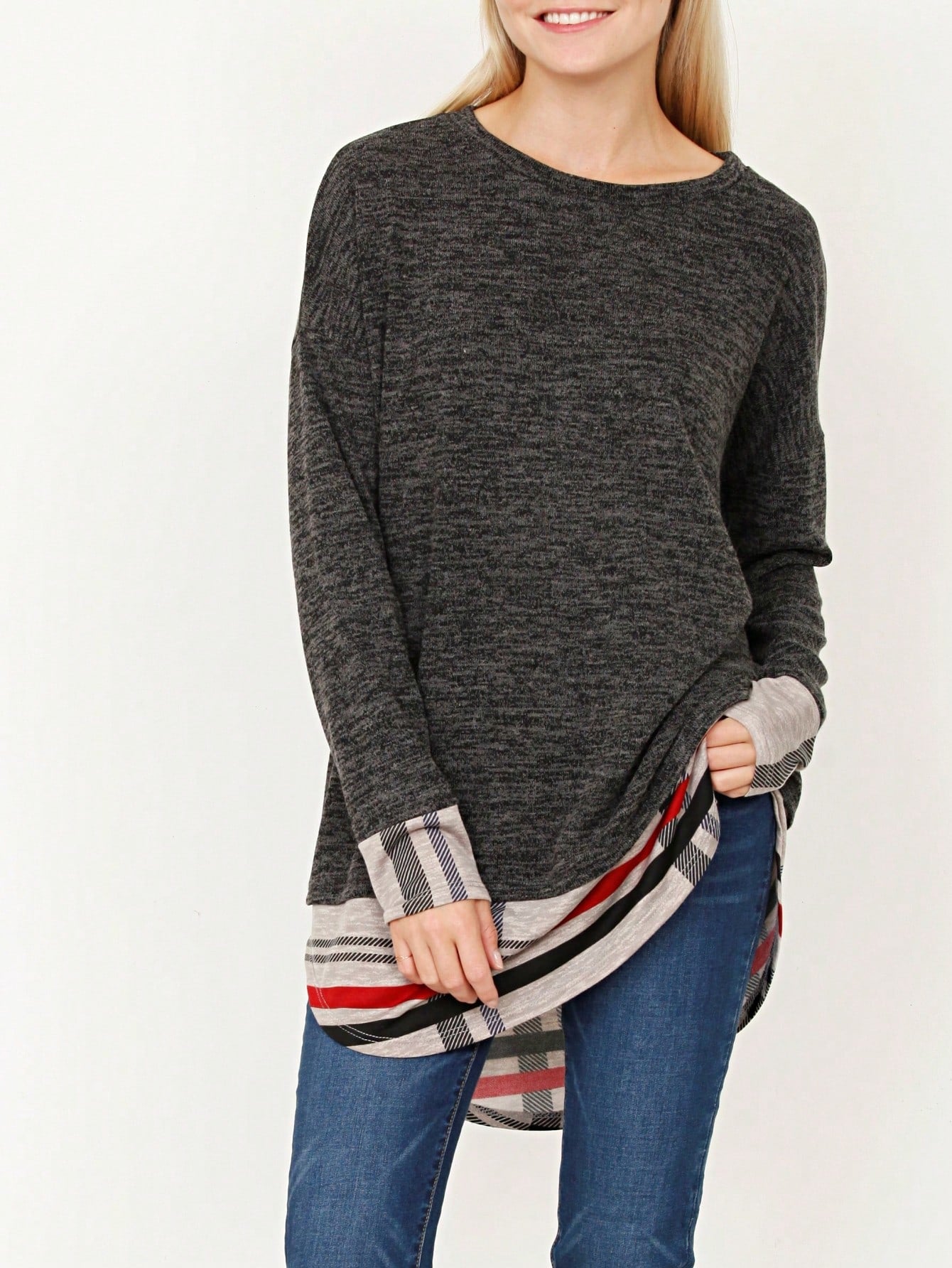 Boho Layered Floral Medallion plaid Crew Neck Cute, Small To Plus Extended Size