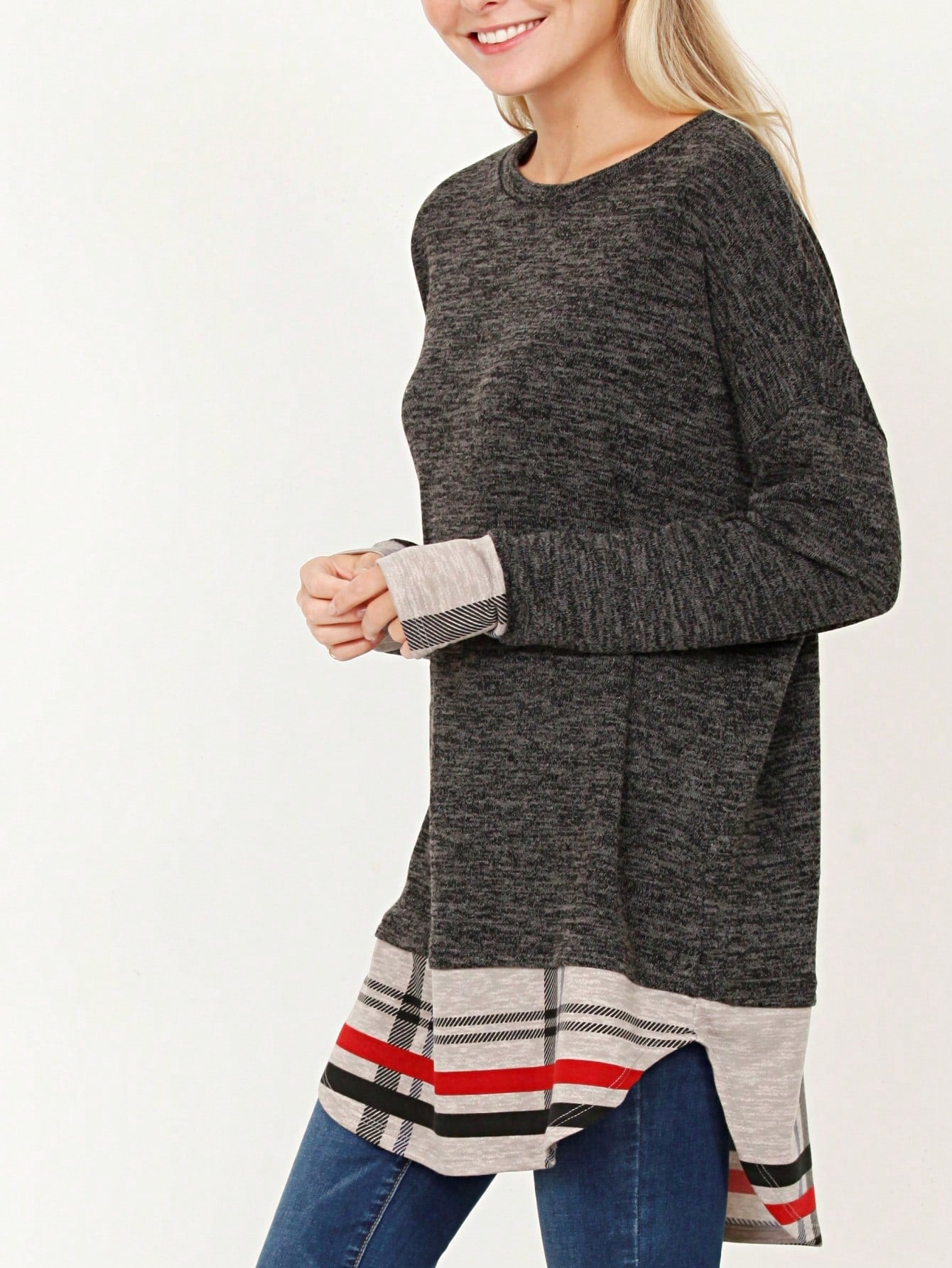Boho Layered Floral Medallion plaid Crew Neck Cute, Small To Plus Extended Size