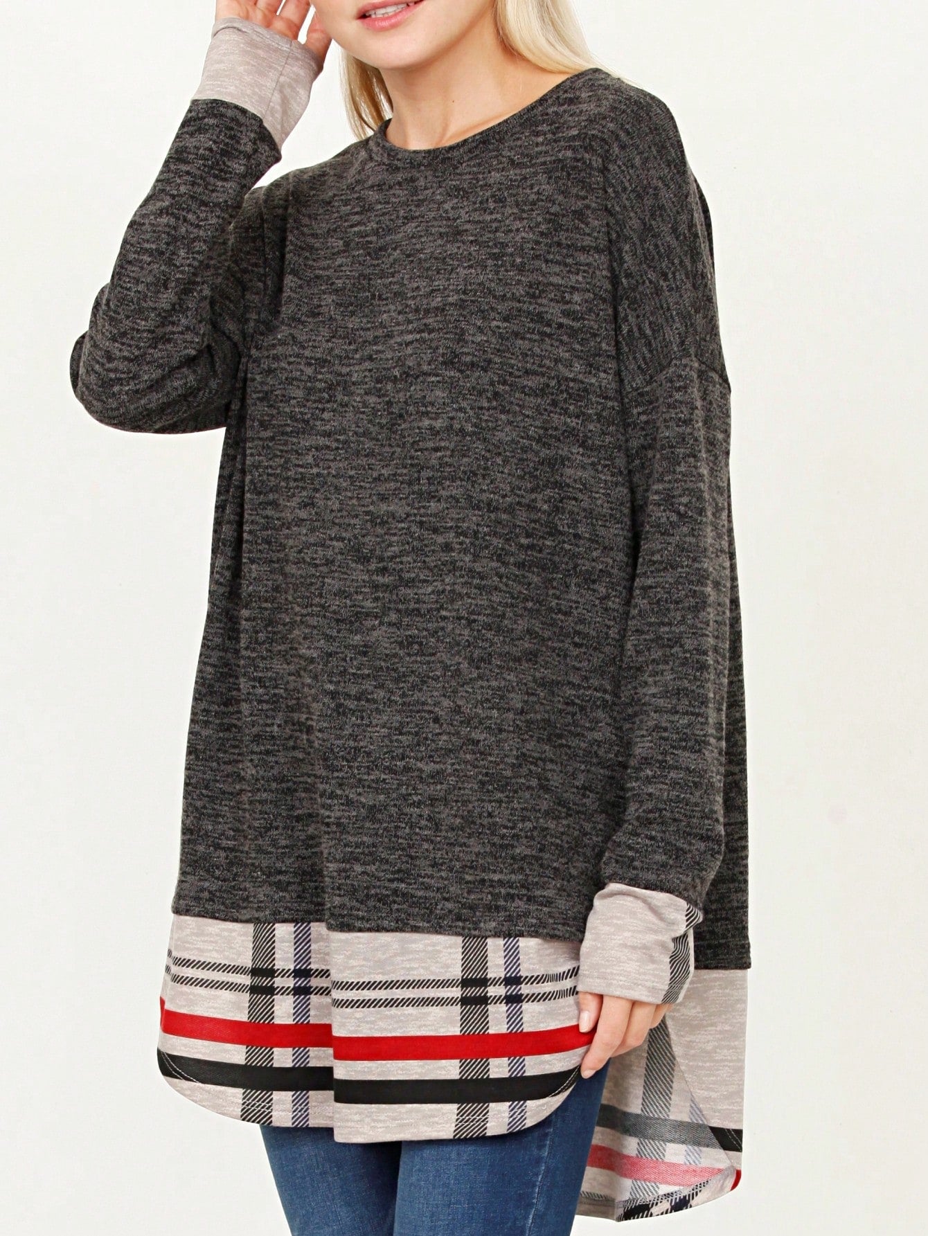 Boho Layered Floral Medallion plaid Crew Neck Cute, Small To Plus Extended Size