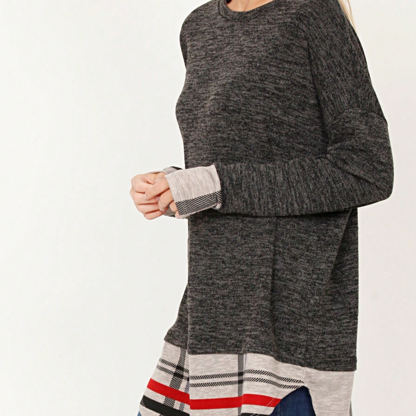 Boho Layered Floral Medallion plaid Crew Neck Cute, Small To Plus Extended Size