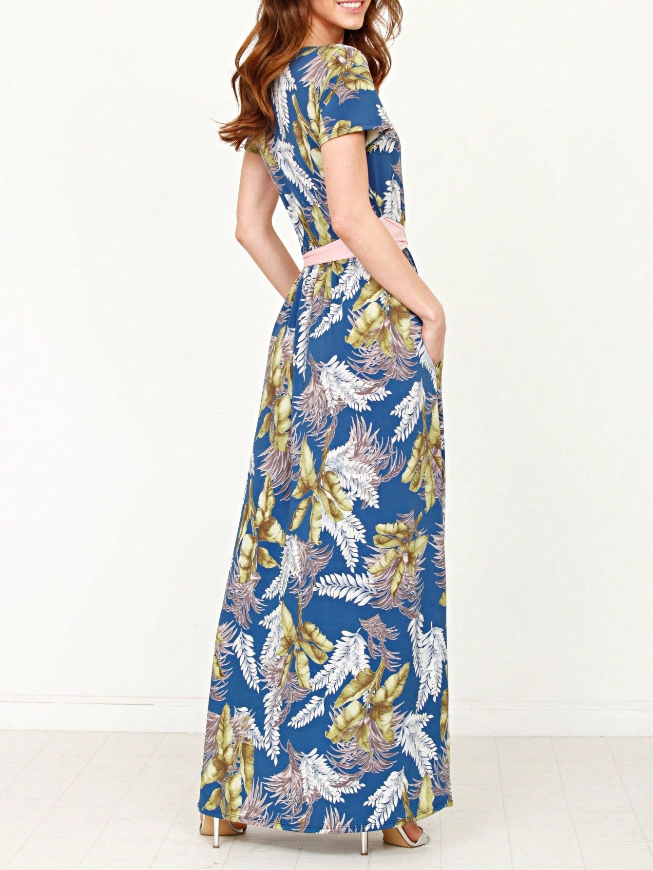 Boho Retro Polka Dot Rayon Mix Casual  Maxi Dress With Folded Cap Sleeve Side Pockets Versatile Summer Dress For Women