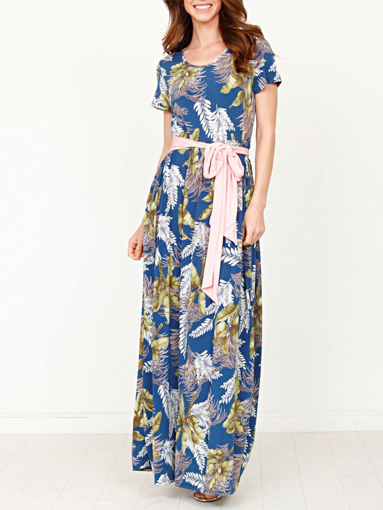 Boho Retro Polka Dot Rayon Mix Casual  Maxi Dress With Folded Cap Sleeve Side Pockets Versatile Summer Dress For Women