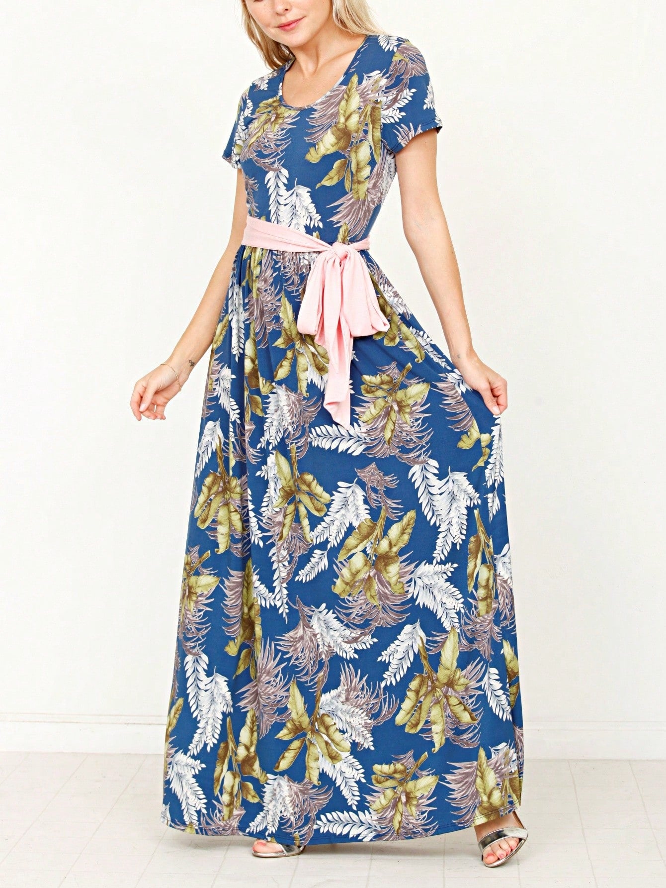 Boho Retro Polka Dot Rayon Mix Casual  Maxi Dress With Folded Cap Sleeve Side Pockets Versatile Summer Dress For Women