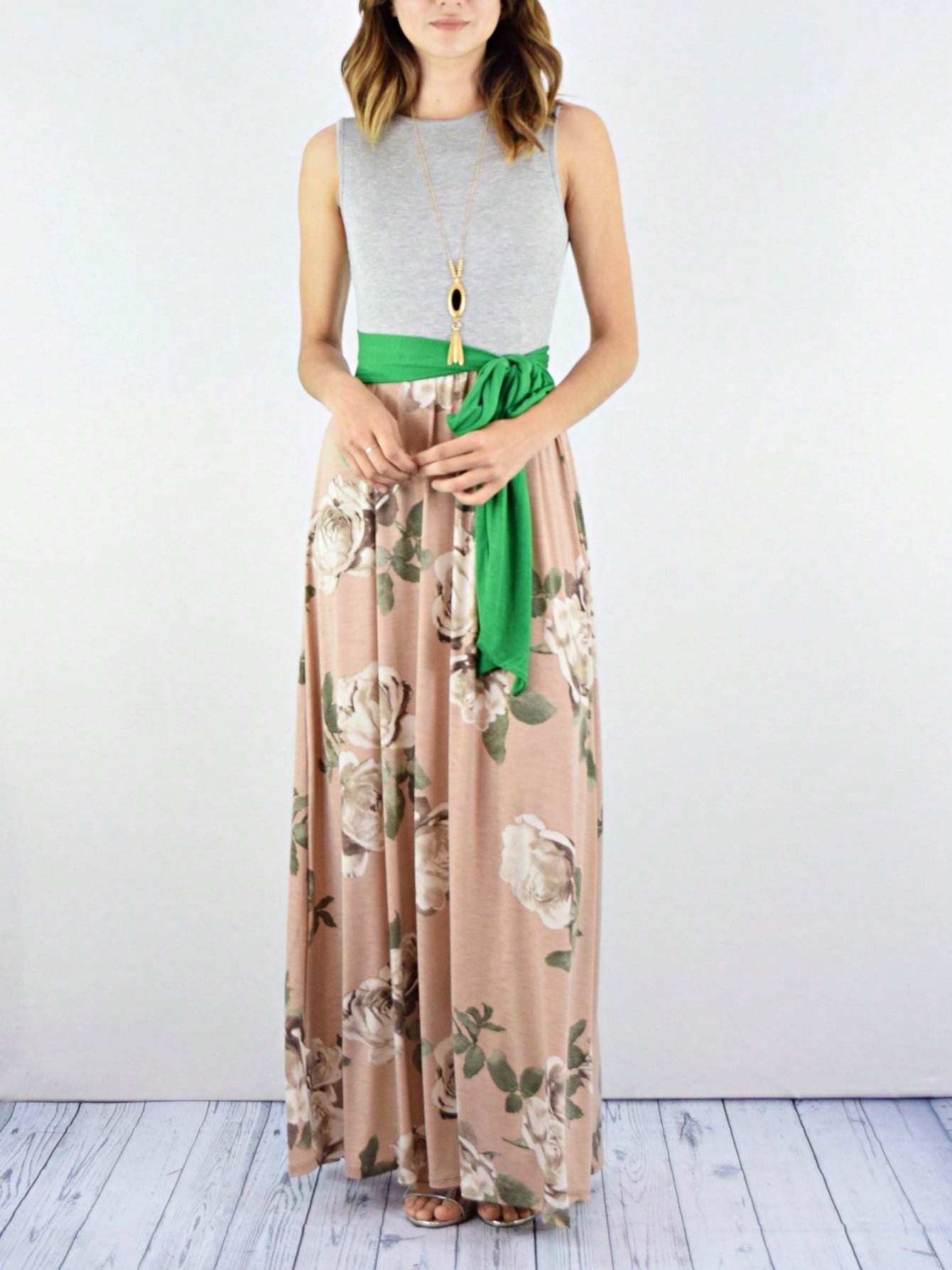 Elegant Floral Maxi Dress With Plunging Neckline Short Sleeve Surplice Sash Versatile Summer Dress For Women