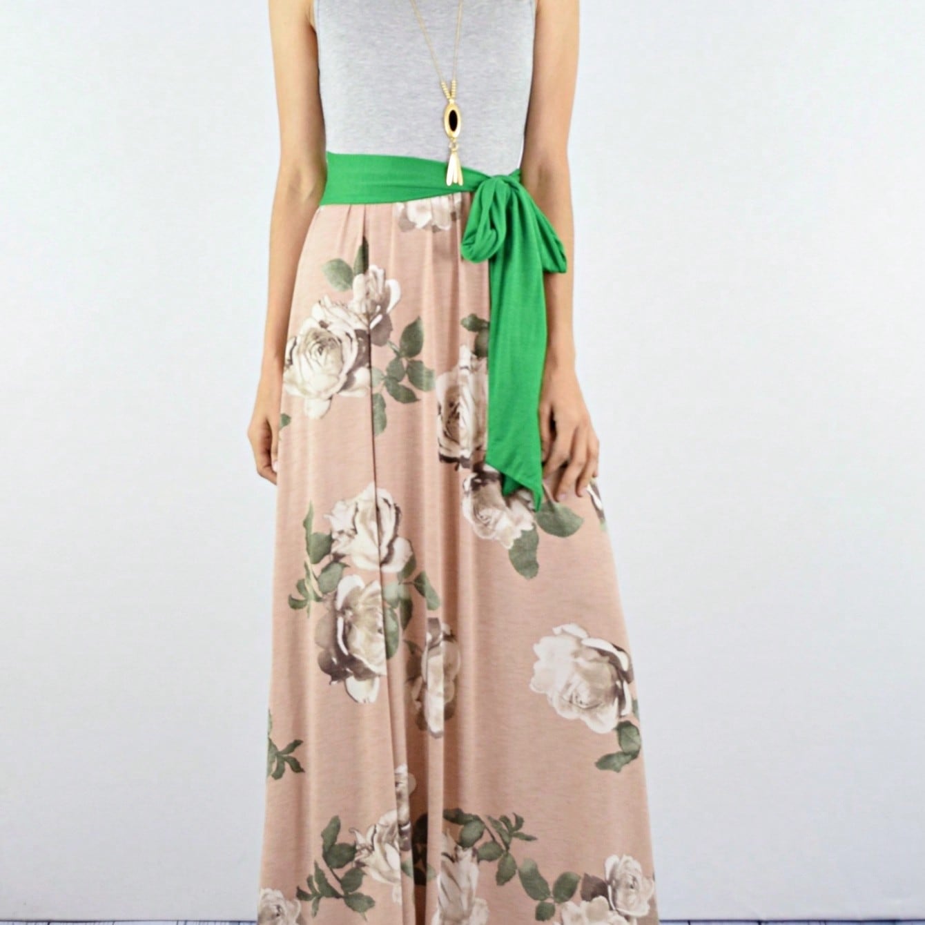 Elegant Floral Maxi Dress With Plunging Neckline Short Sleeve Surplice Sash Versatile Summer Dress For Women