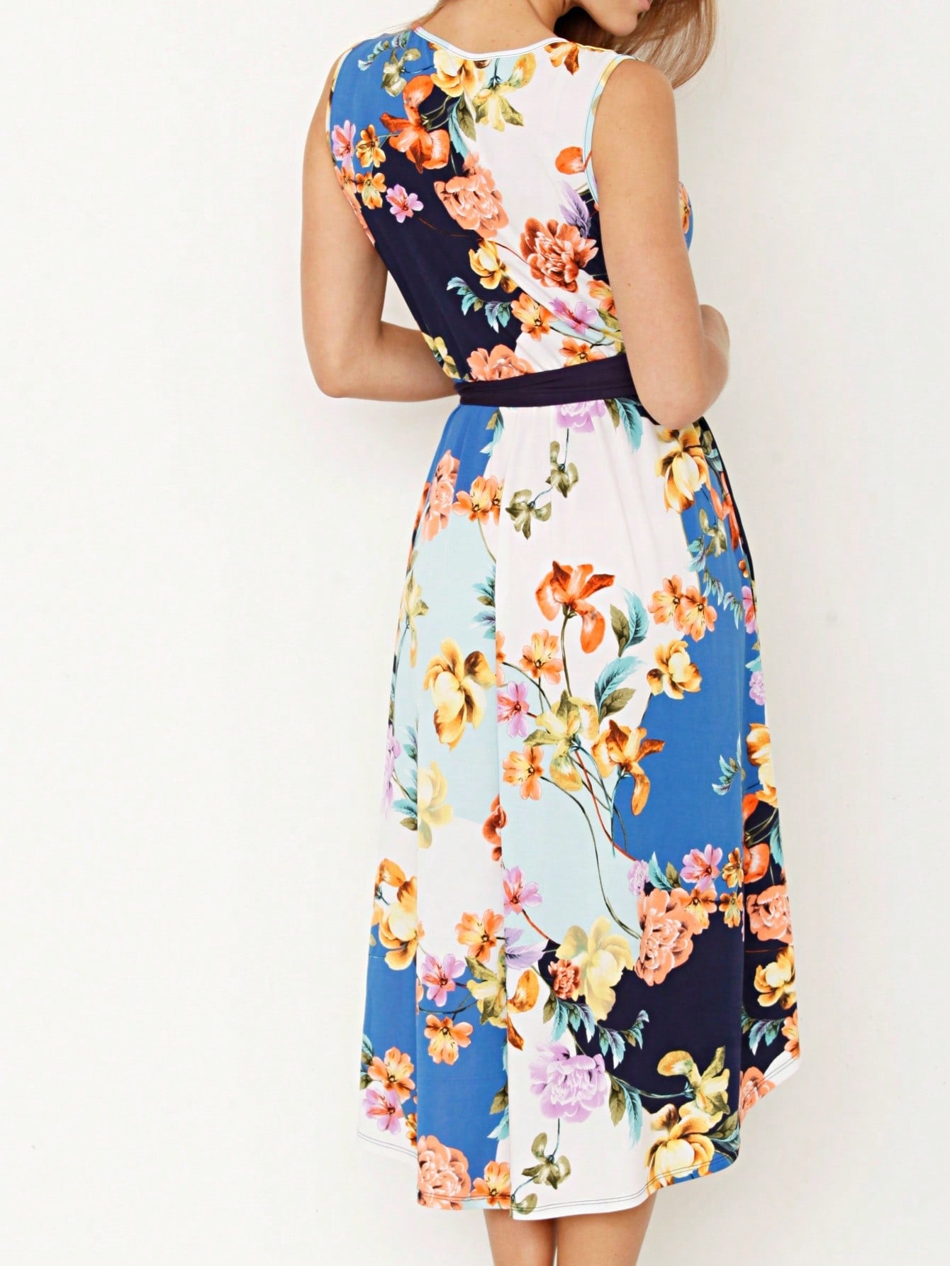 Contrast Surplice Ditsy Floral Midi Dress With Sash | 2 Colors | S-3X