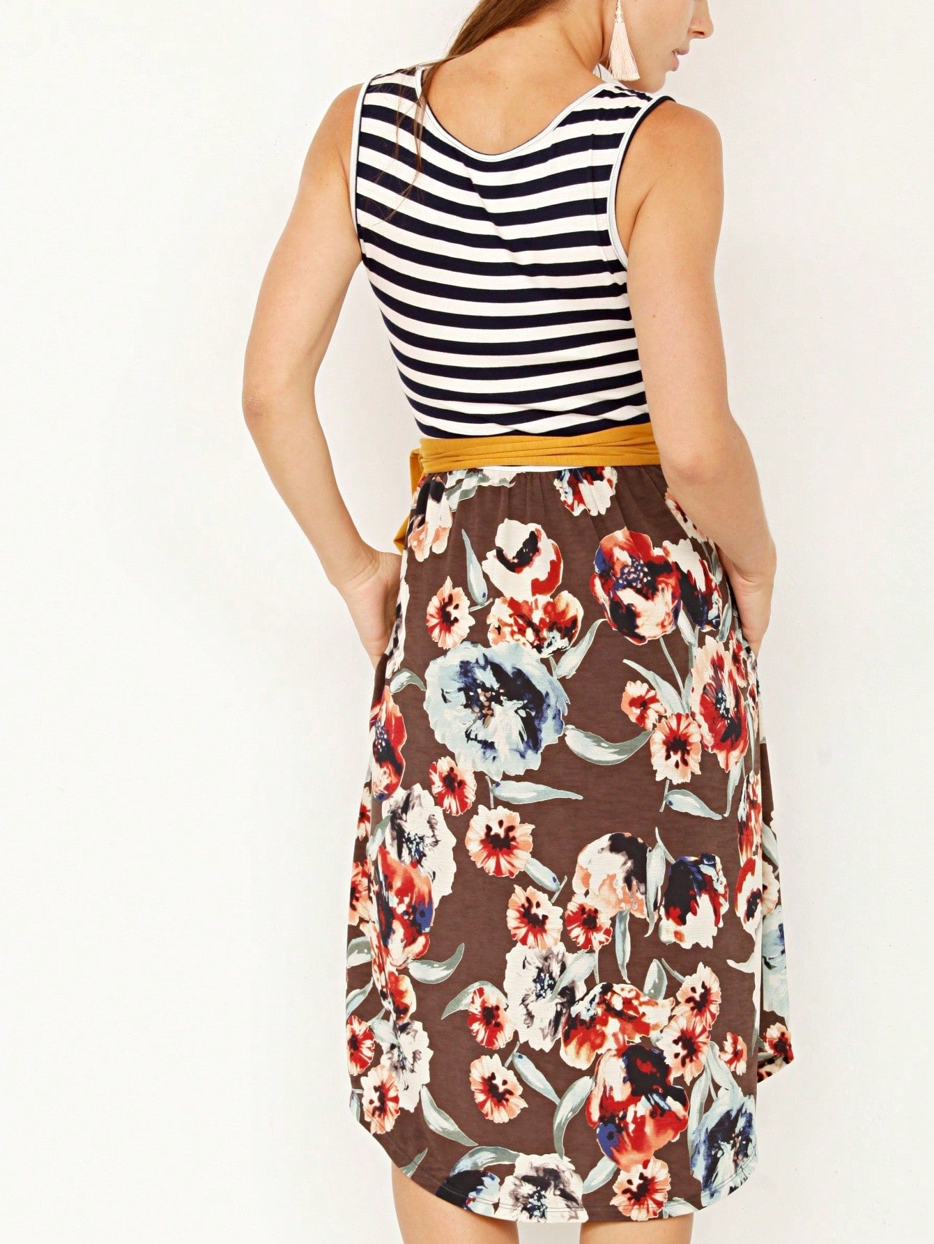 Contrast Surplice Ditsy Floral Midi Dress With Sash | 2 Colors | S-3X