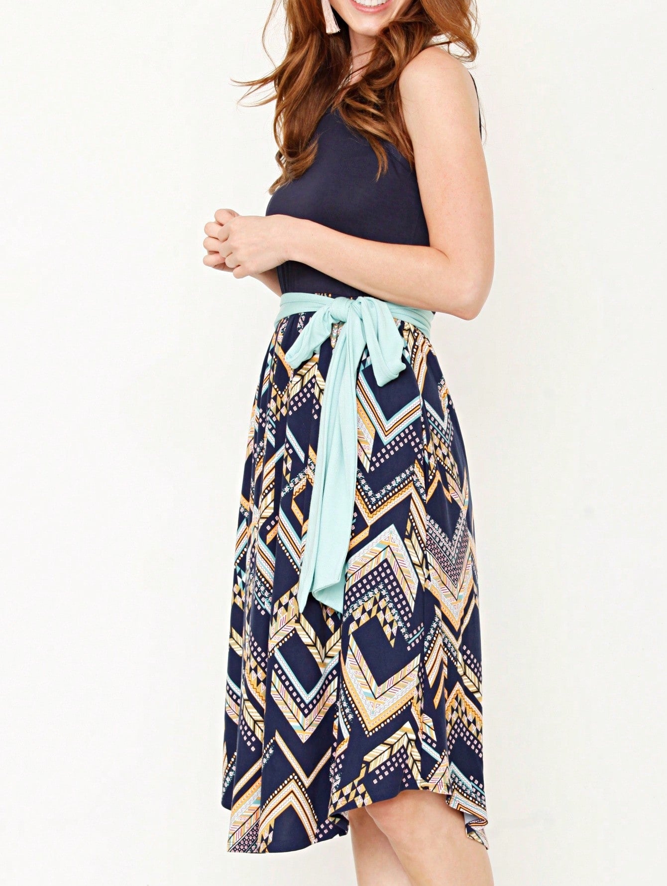 Contrast Surplice Ditsy Floral Midi Dress With Sash | 2 Colors | S-3X