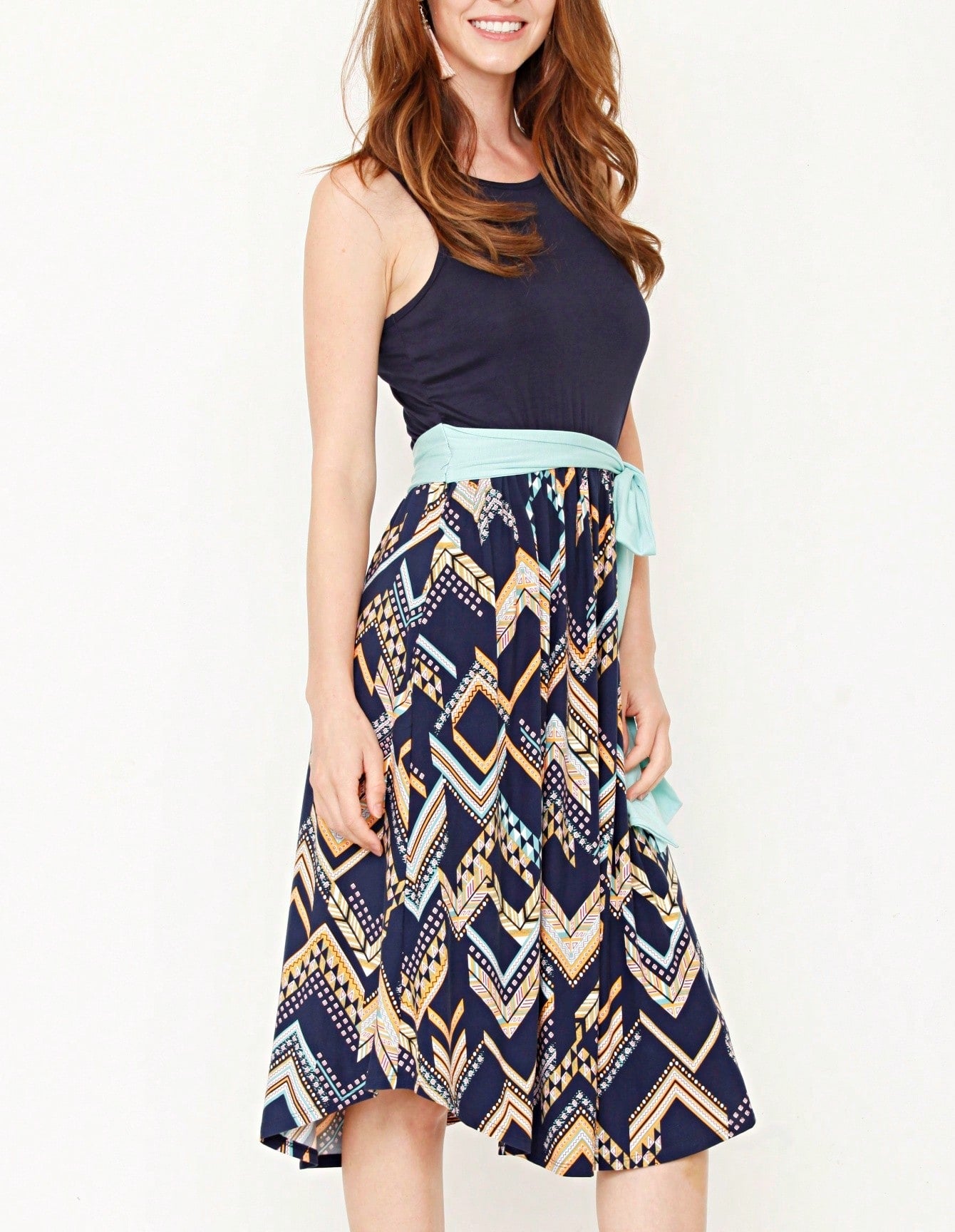 Contrast Surplice Ditsy Floral Midi Dress With Sash | 2 Colors | S-3X