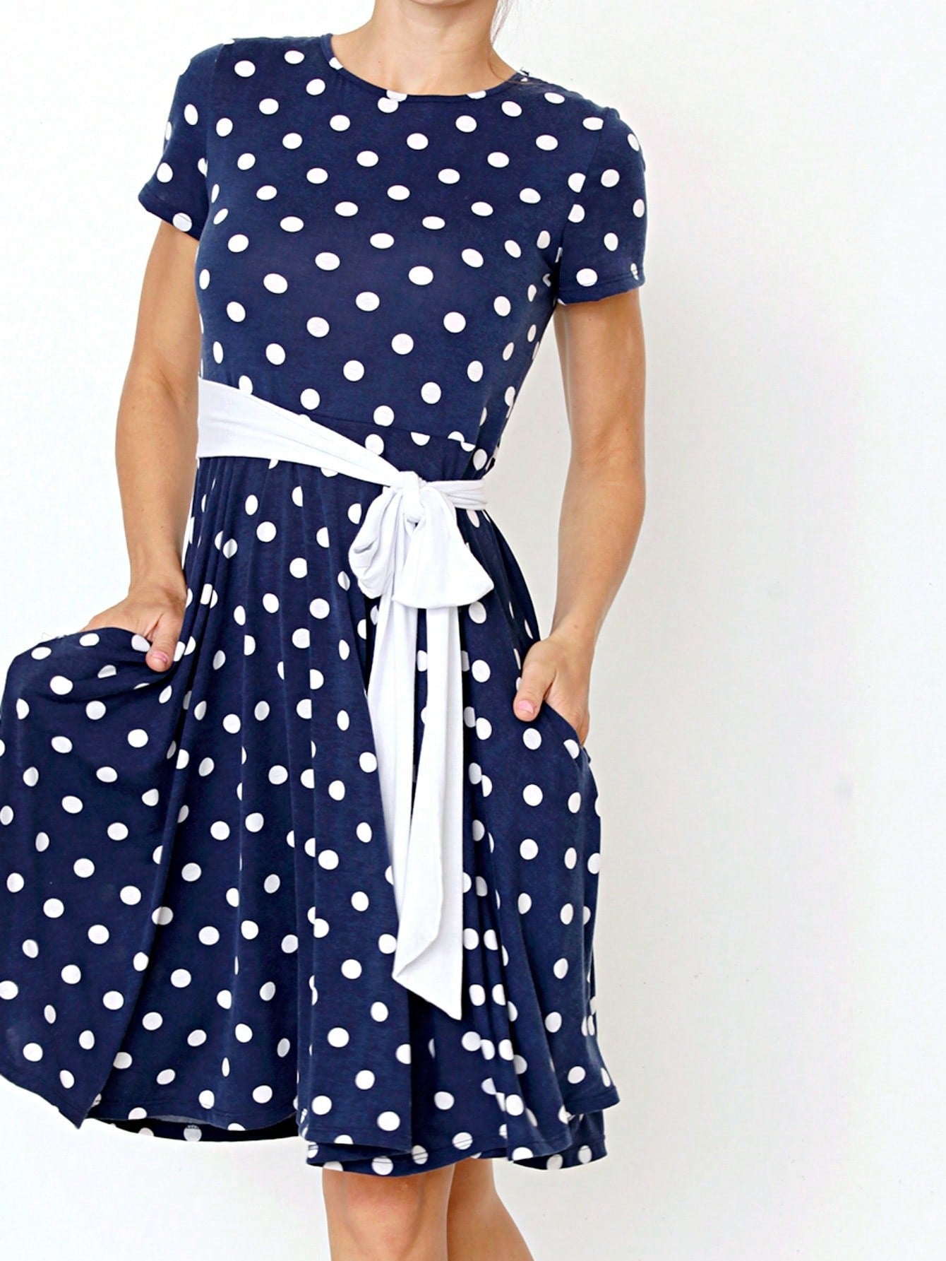 Contrast Surplice Ditsy Floral Midi Dress With Sash | 2 Colors | S-3X