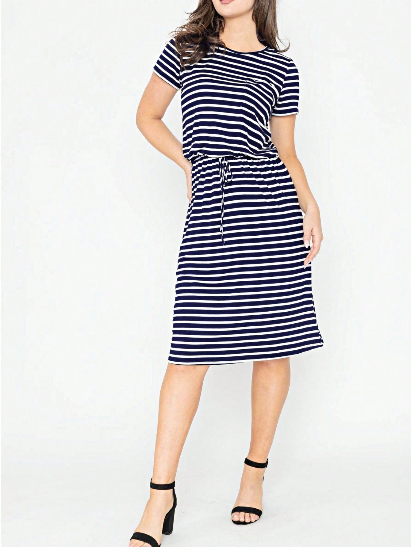 Boho Retro Gingham Rayon Summer Cool Soft Half Sleeve Ruffle Bell Stripe Midi Dress